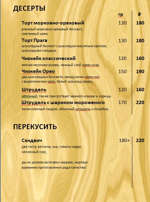 Кофейная Соната меню