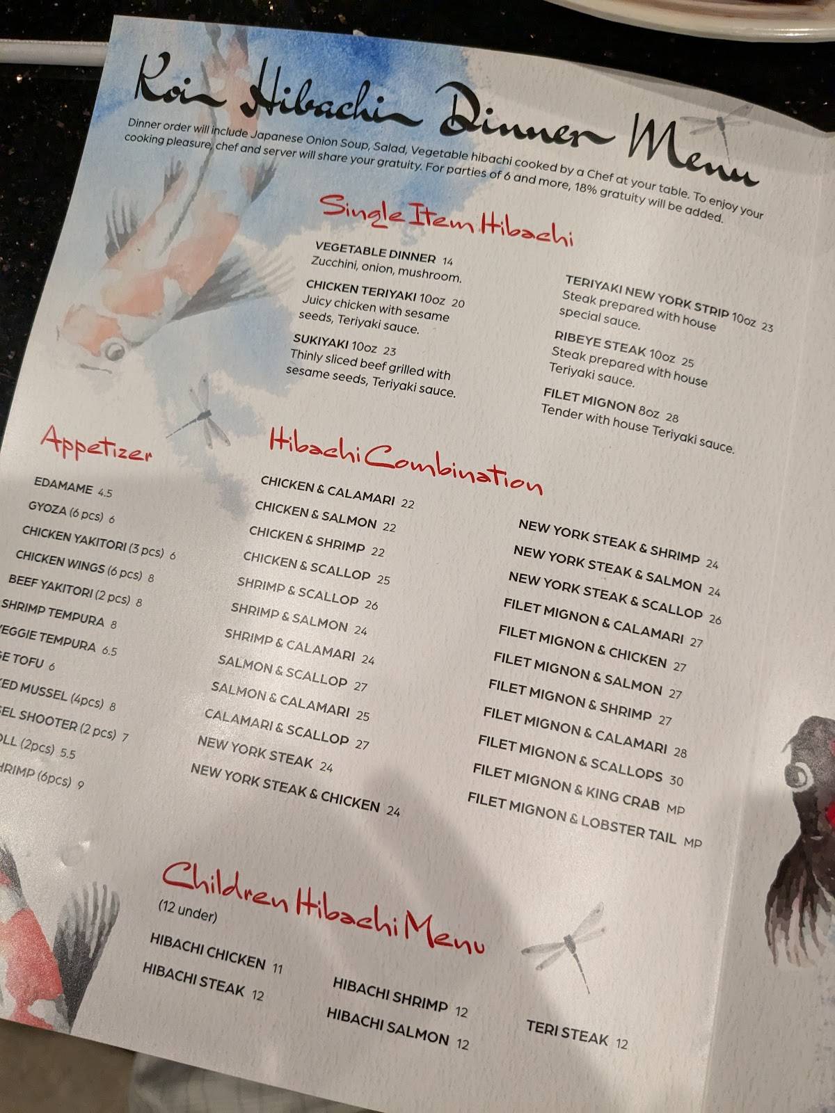 Koi Japanese Steakhouse & Sushi меню