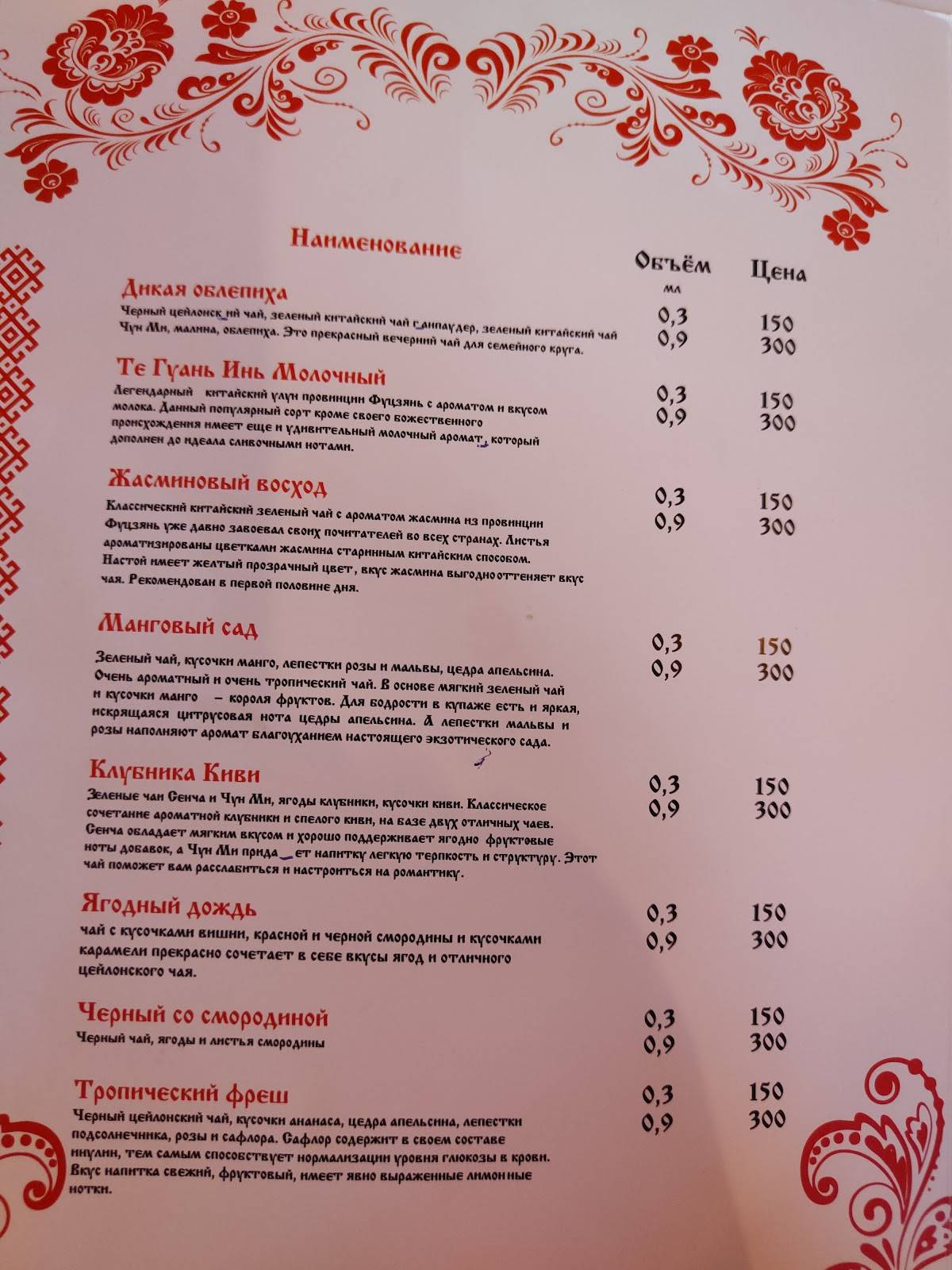 Куманец меню