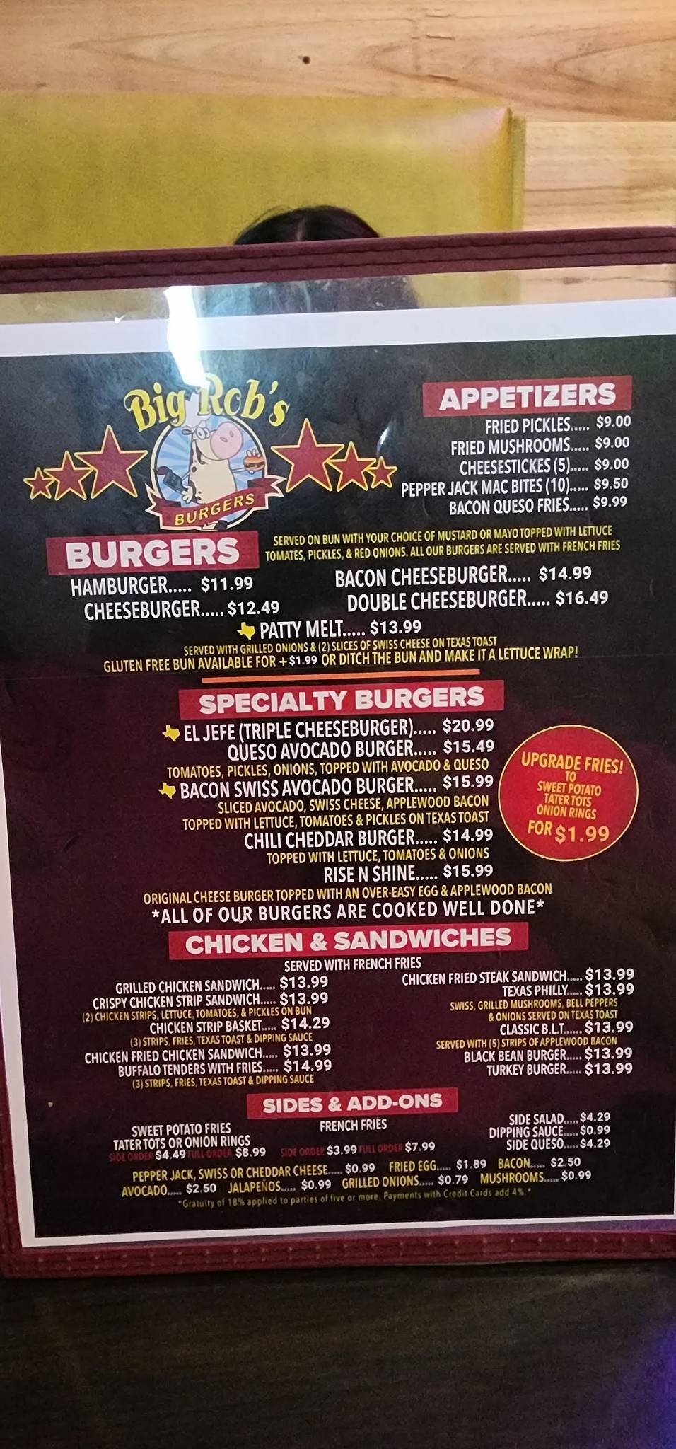 Big Robs Burgers меню