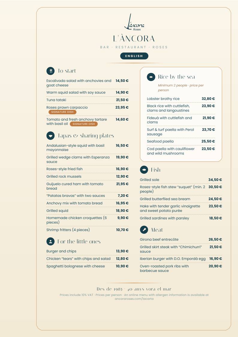 L'Àncora Bar Restaurant Musical меню