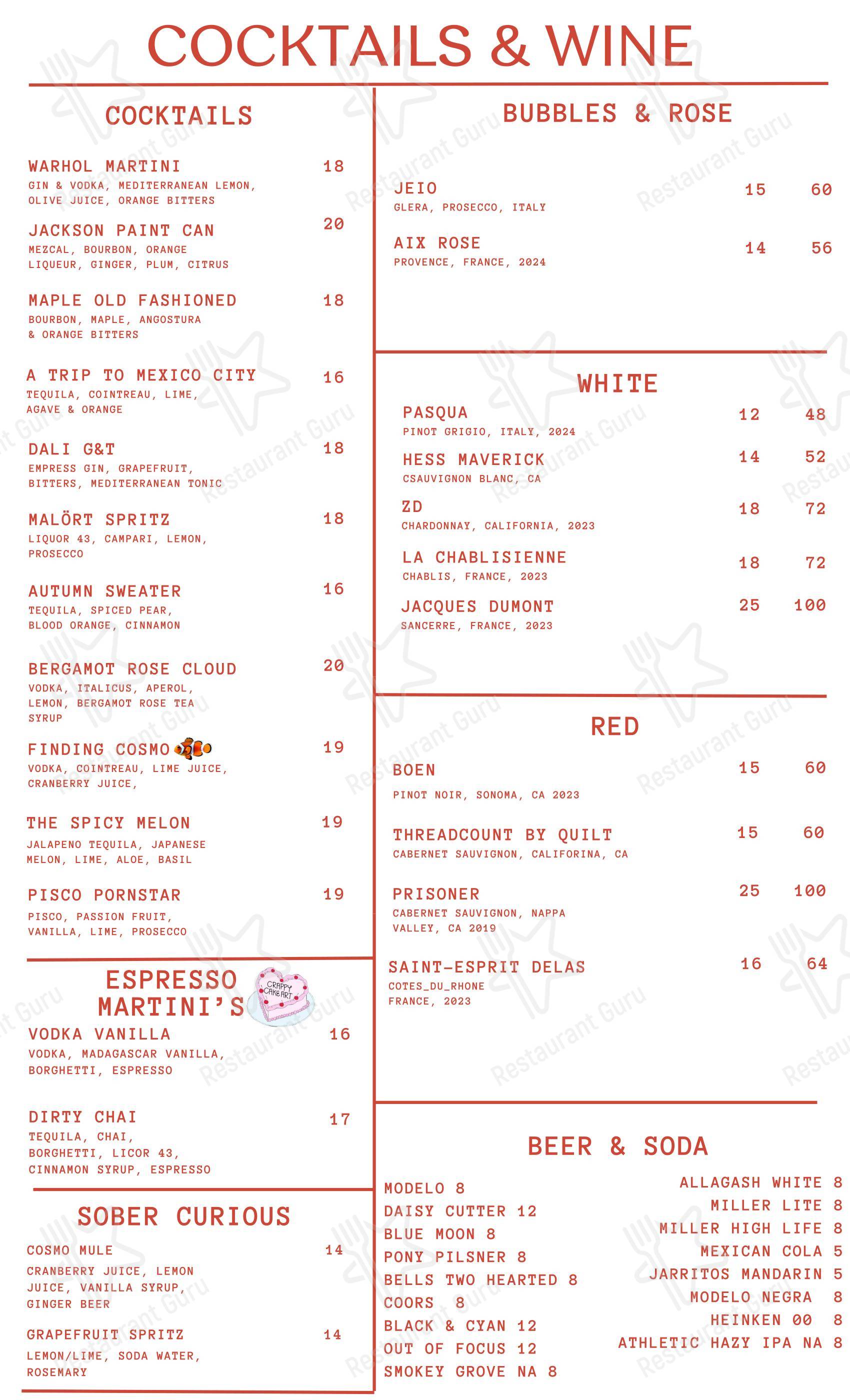 Коктейльная карта паба и бара LIA Tavern
