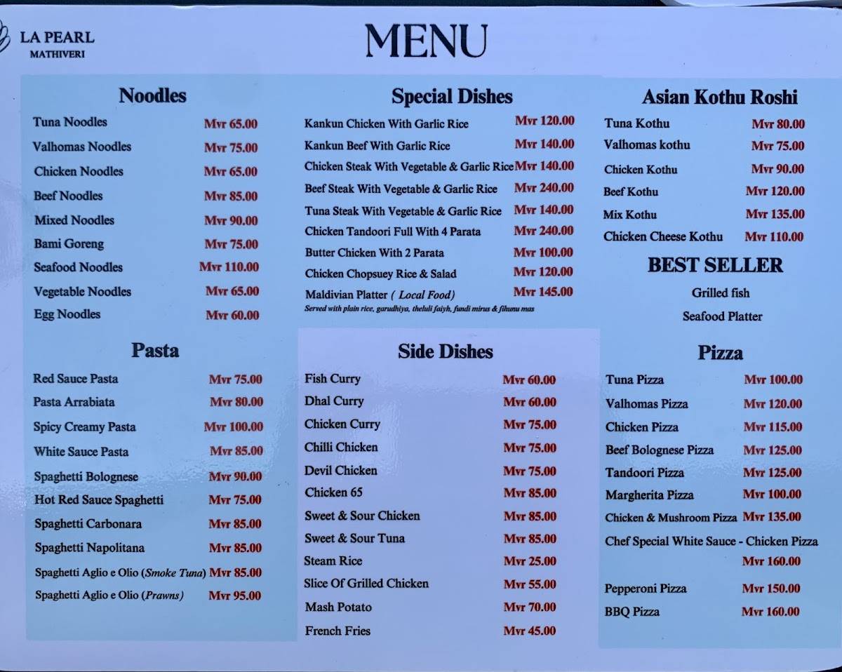 La Pearl Rooftop Restaurant меню