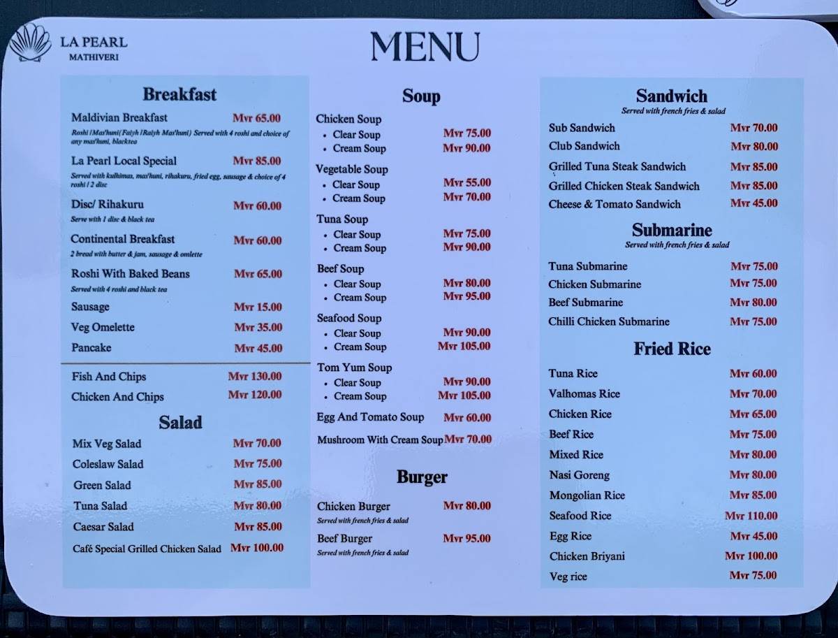 La Pearl Rooftop Restaurant меню