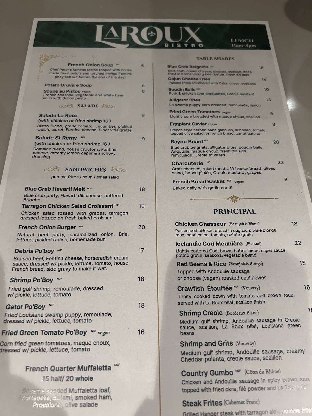 La Roux Bistro меню
