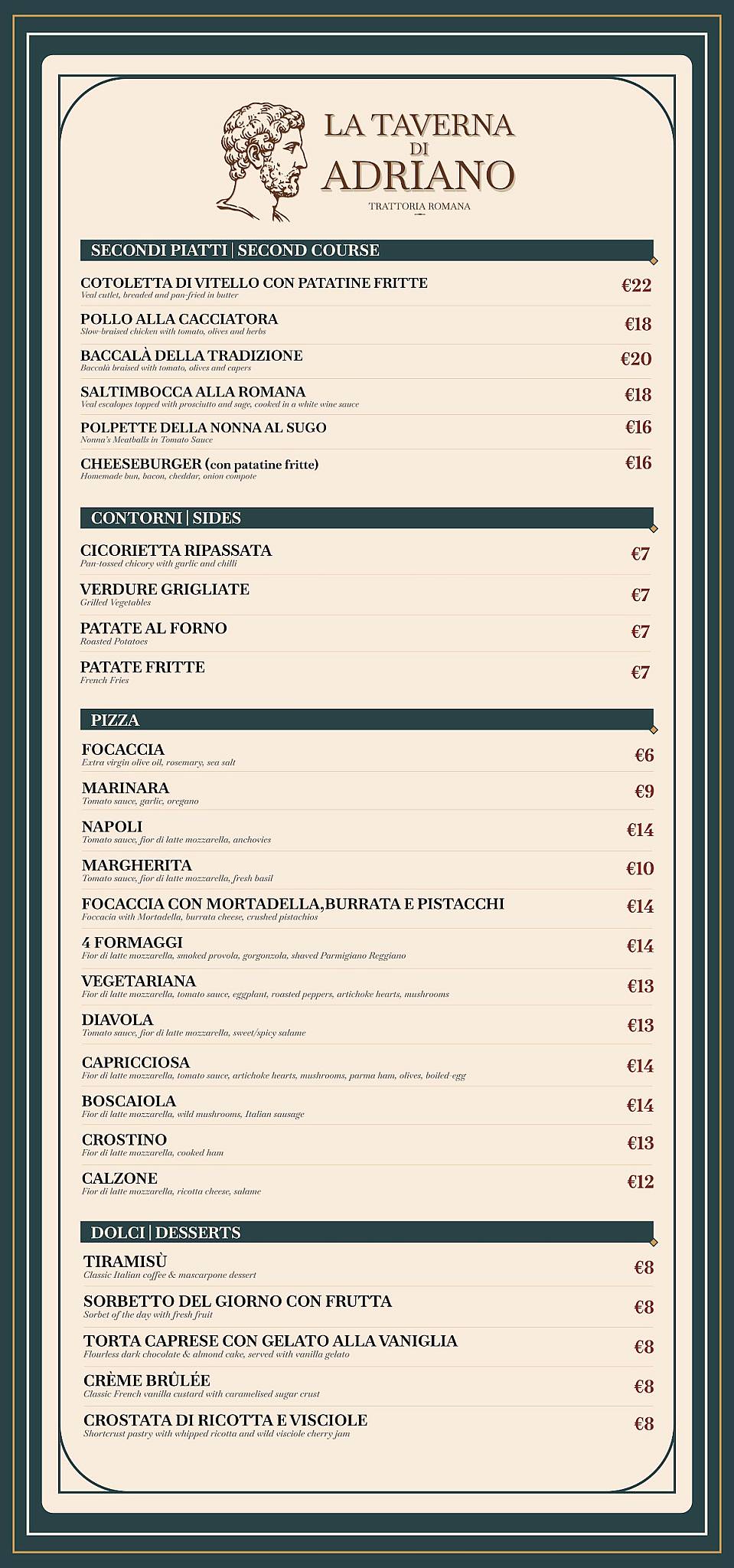 La Taverna di Adriano меню