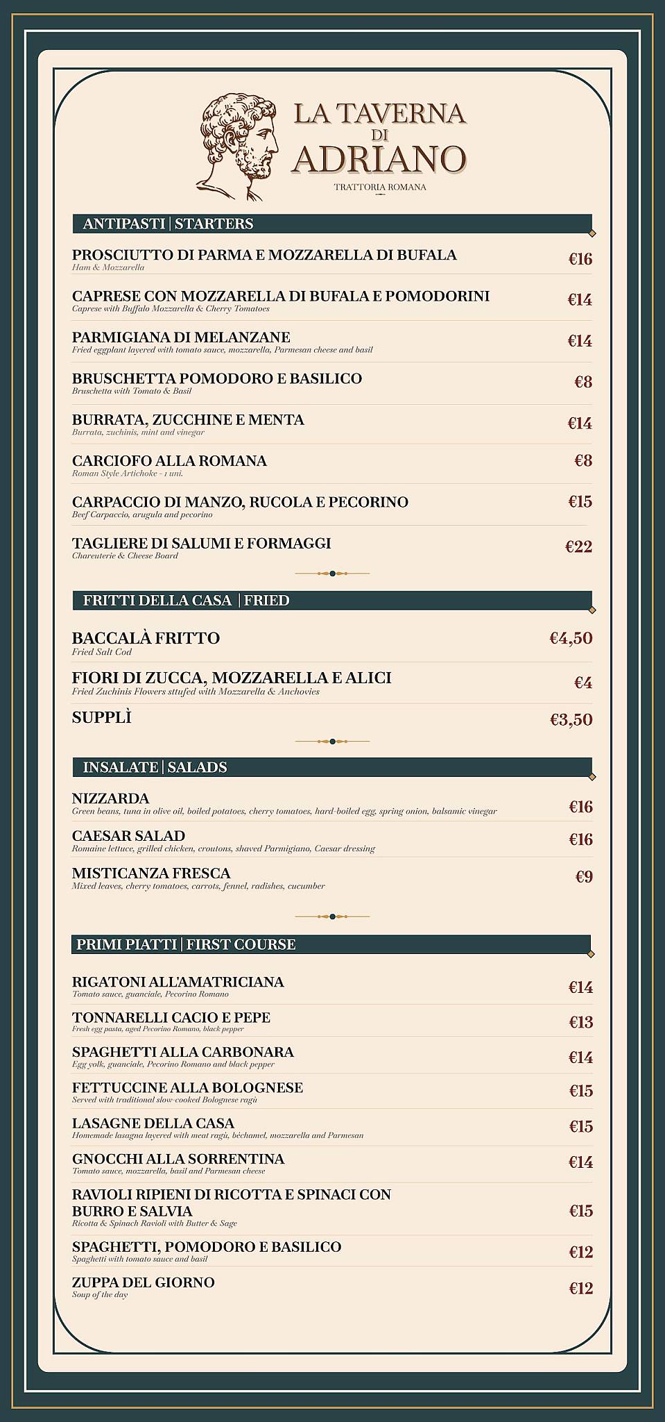La Taverna di Adriano меню