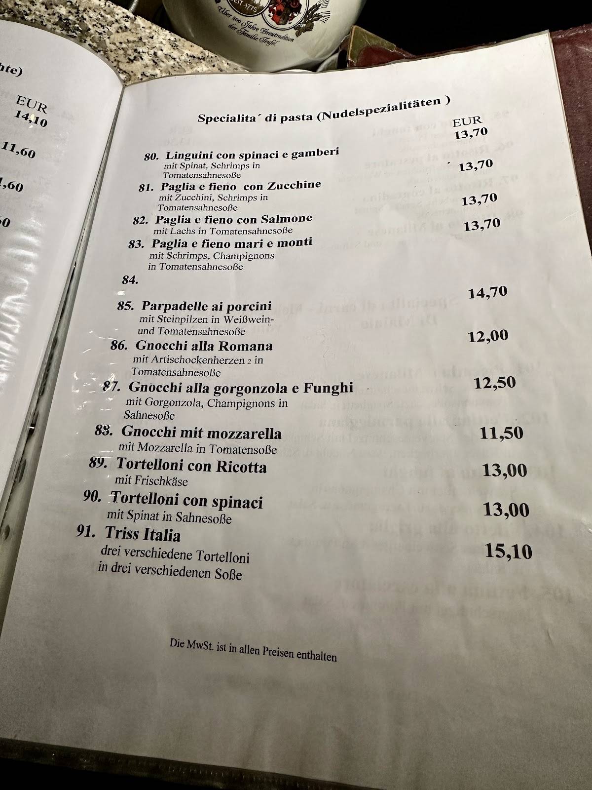 La Trattoria меню