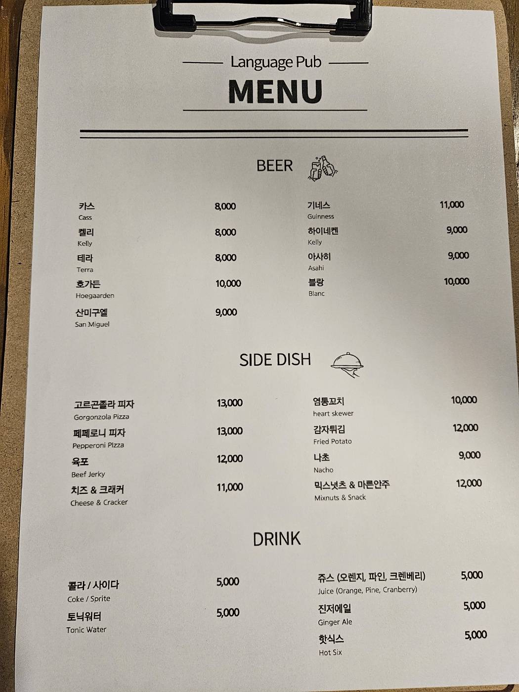 Language Pub меню