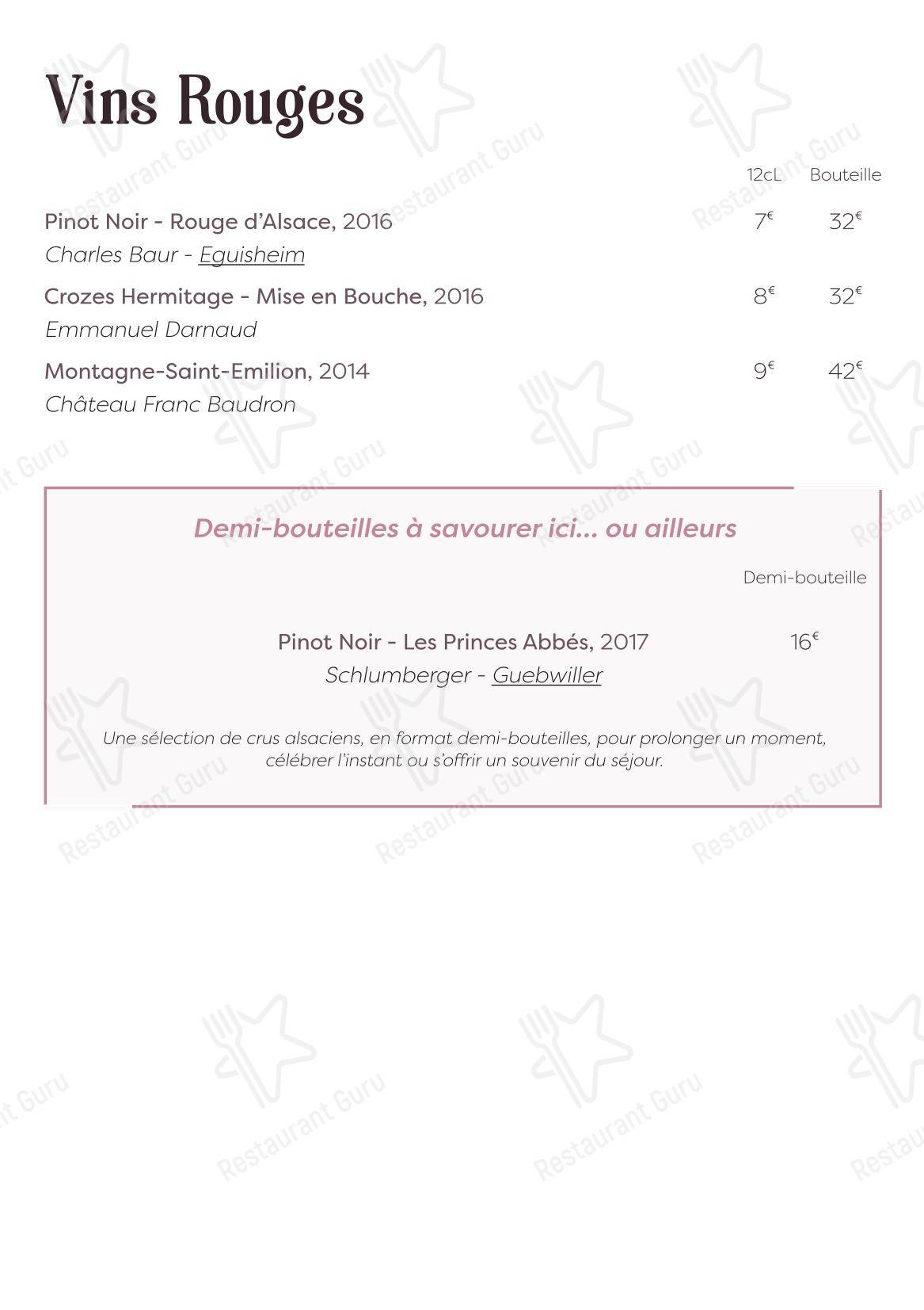 Меню ресторана Le Rapp Colmar - Меню напитков