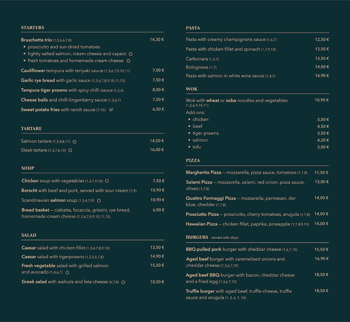 Liberta restaurant меню