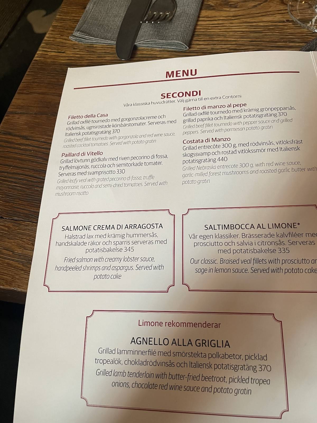 Limone Ristorante Italiano меню