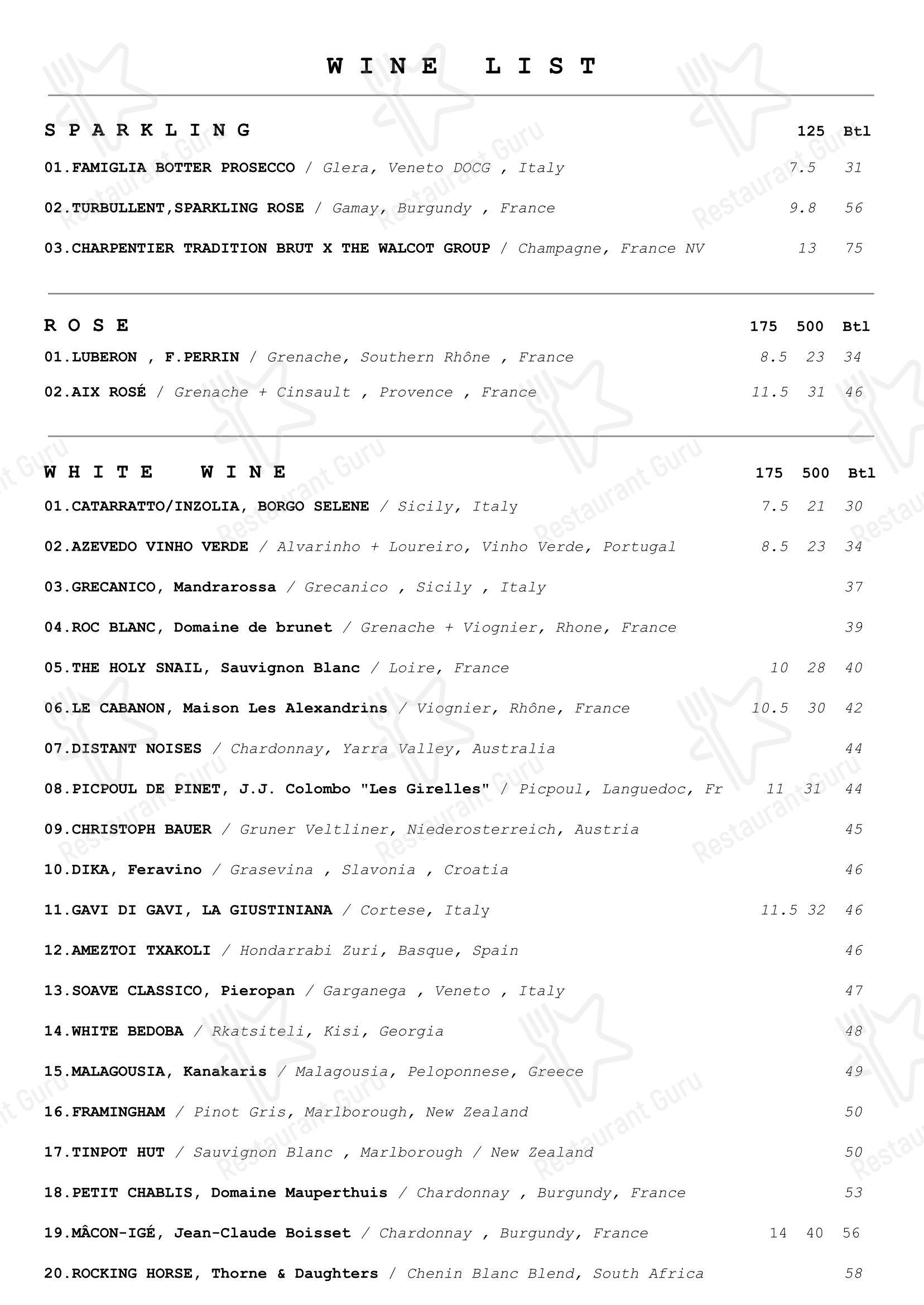 Restaurant Menu ресторана Little Walcot в Фруме