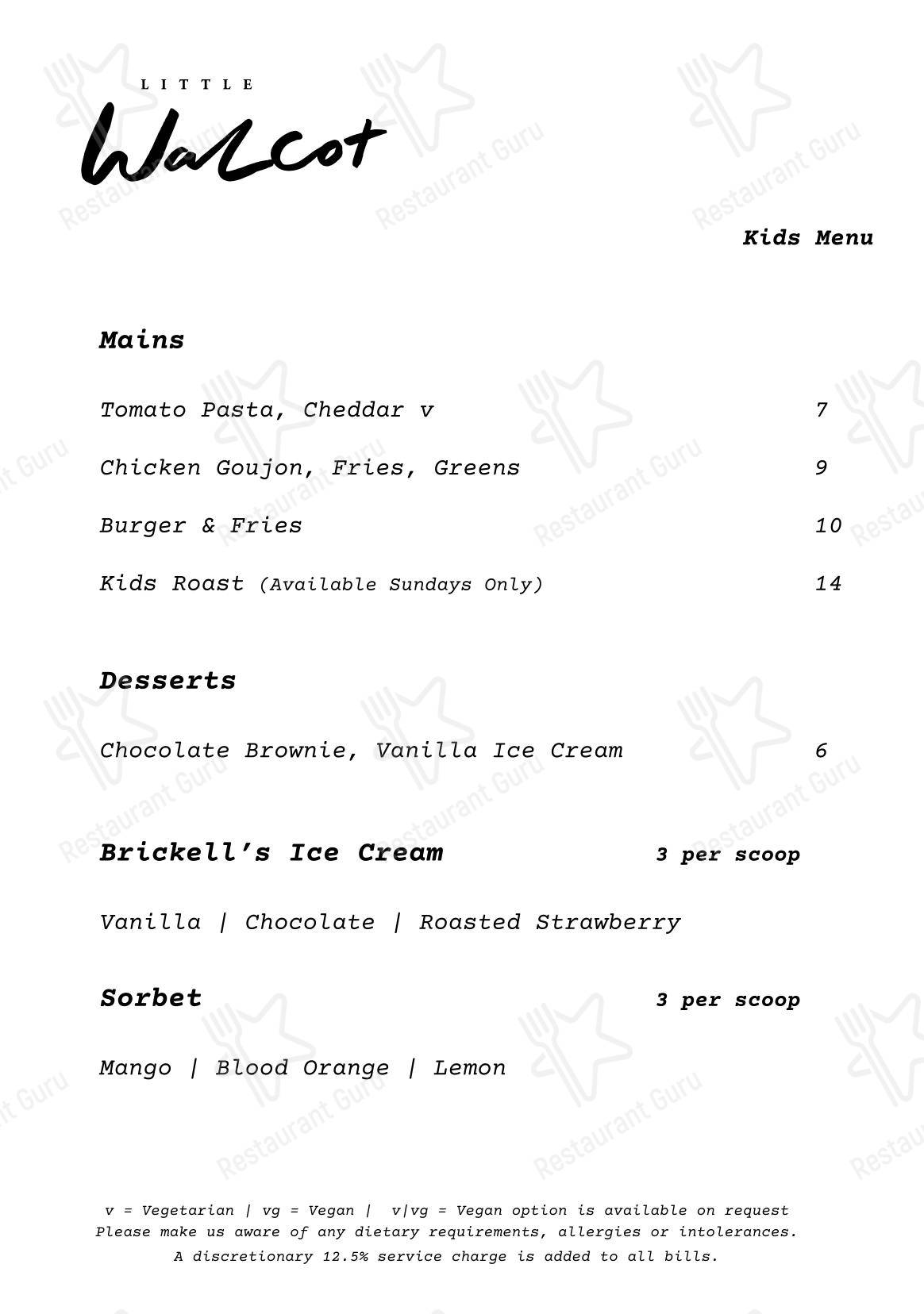 Lunch Menu ресторана Little Walcot в Фруме