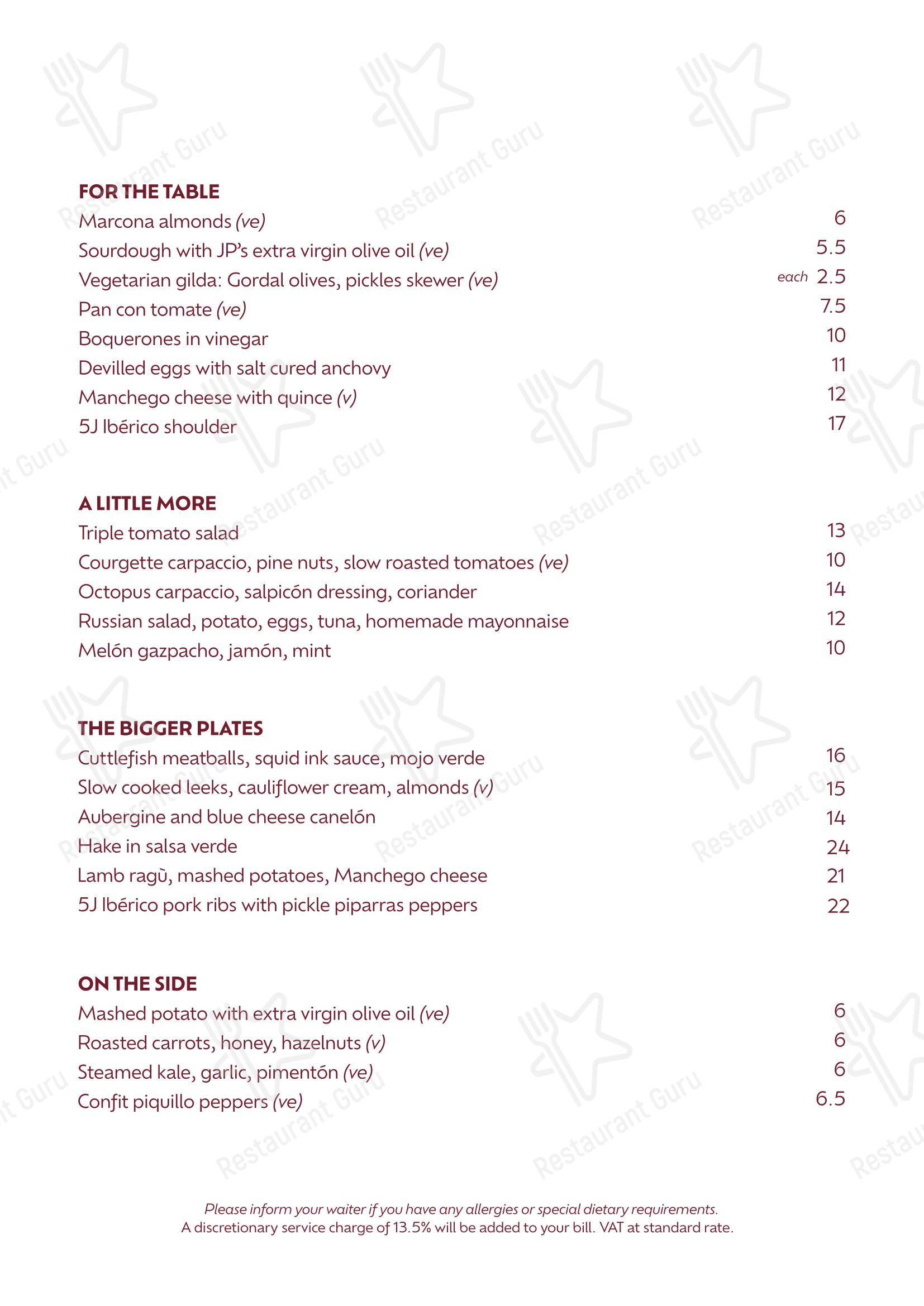 Lolo by José Pizarro в Лондоне - Restaurant Menu