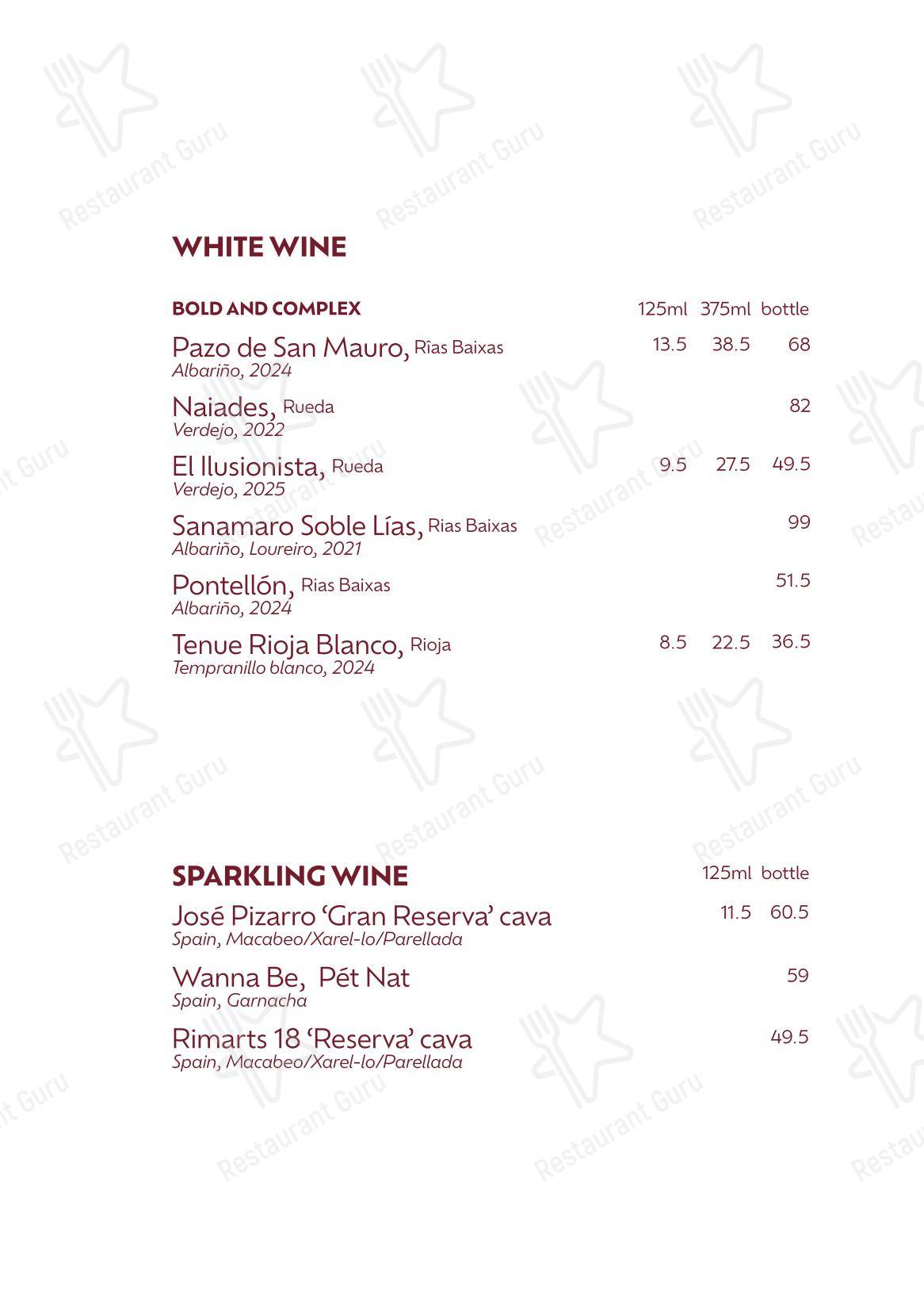 Bistro Menu ресторана Lolo by José Pizarro в Лондоне