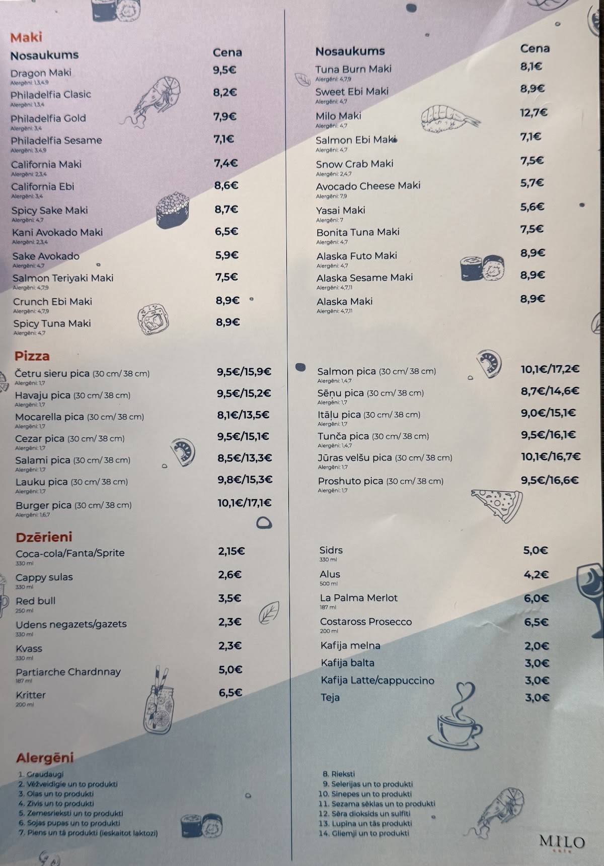 MILO CAFE Centrs меню