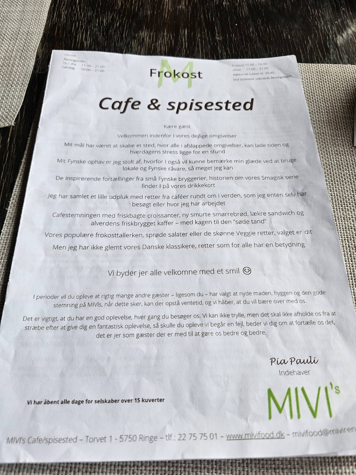 MIVI's café & spisested меню
