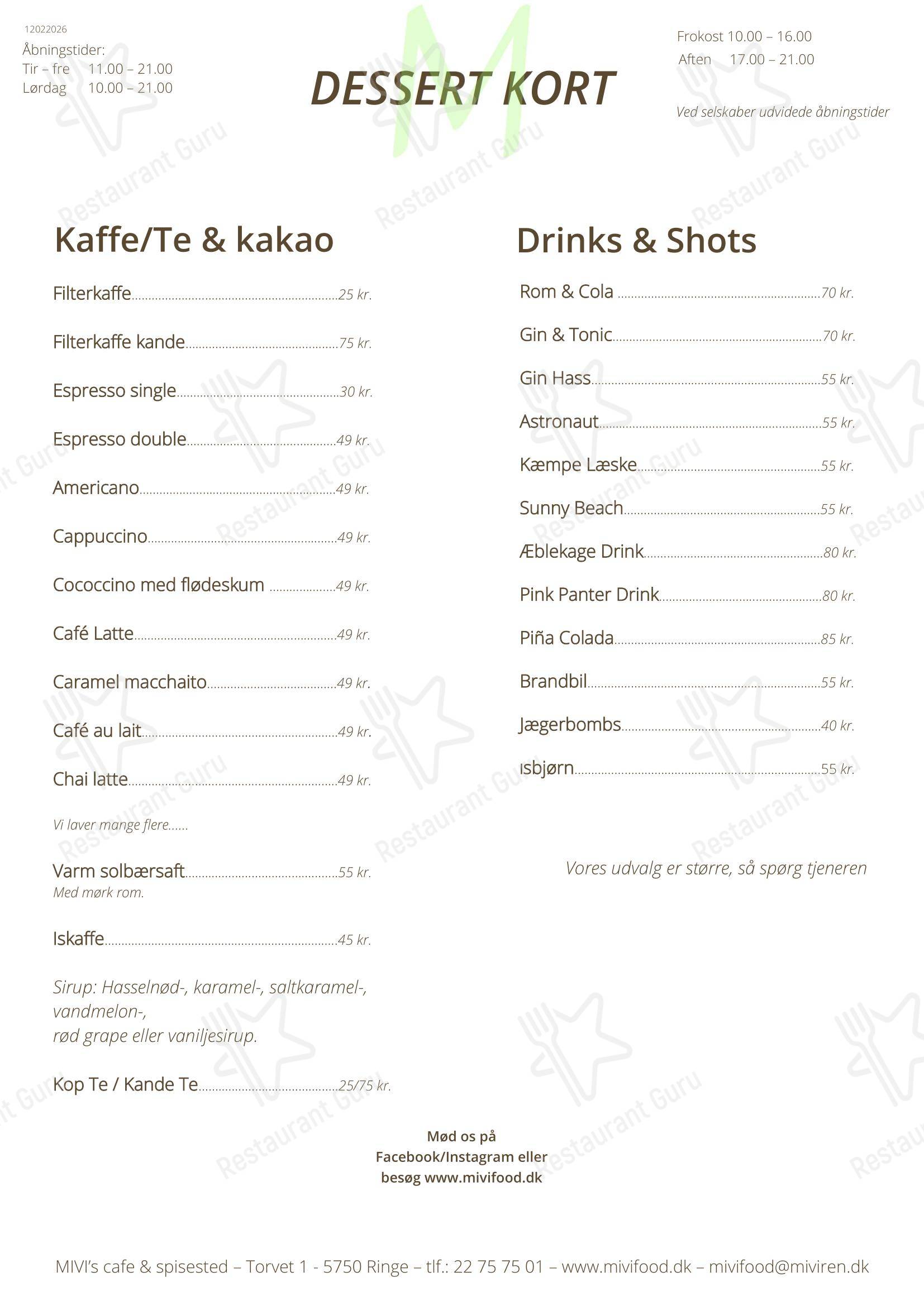 MIVI's café & spisested в Ринге - Dinner Menu