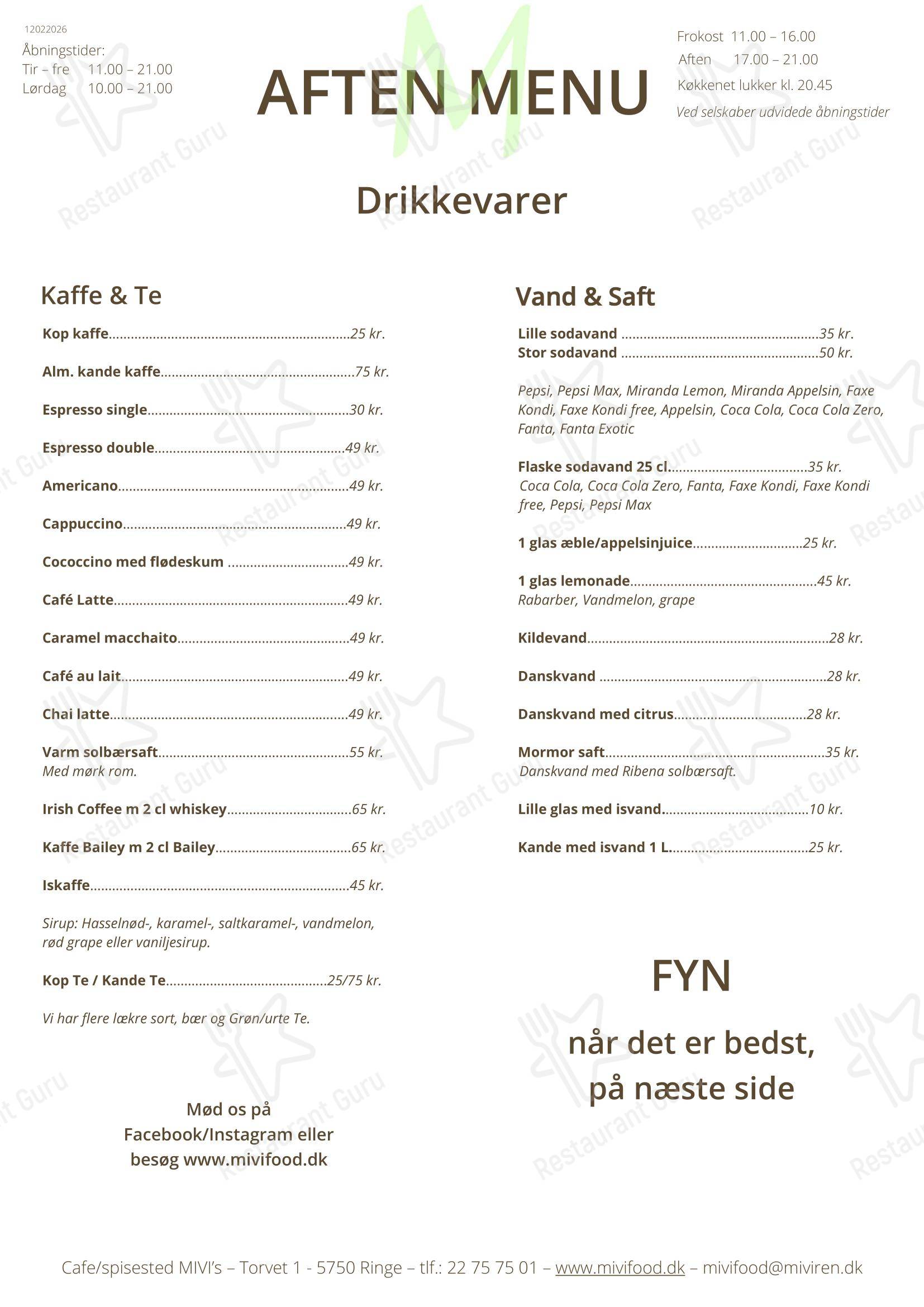MIVI's café & spisested в Ринге - Ночное меню