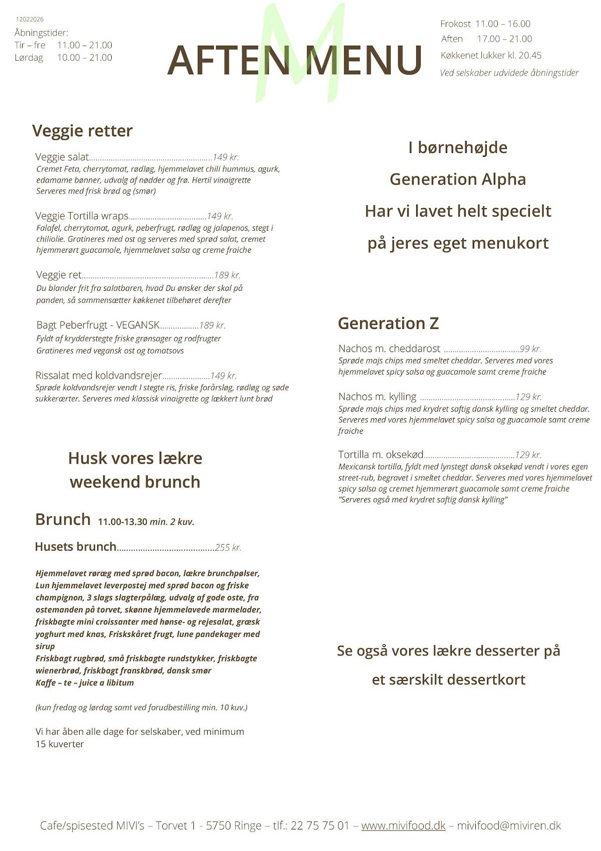 MIVI's café & spisested меню