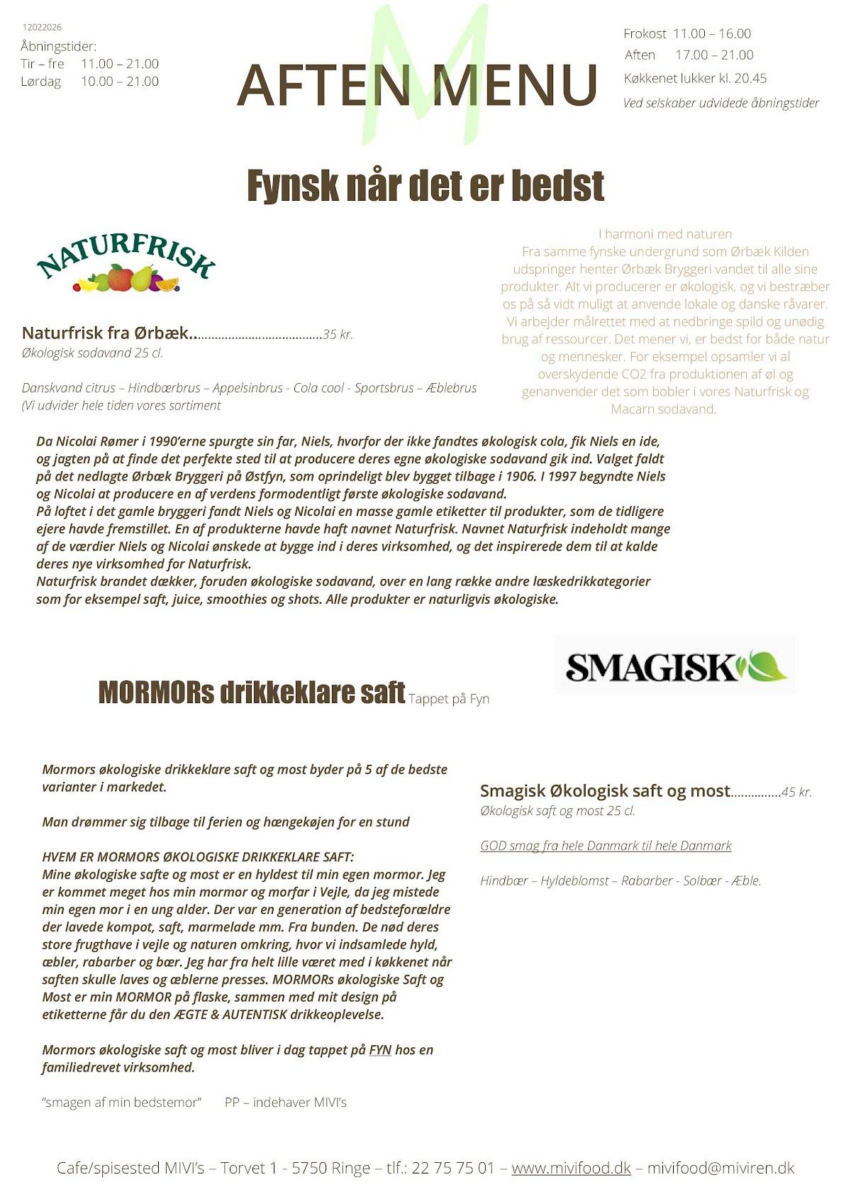 MIVI's café & spisested меню