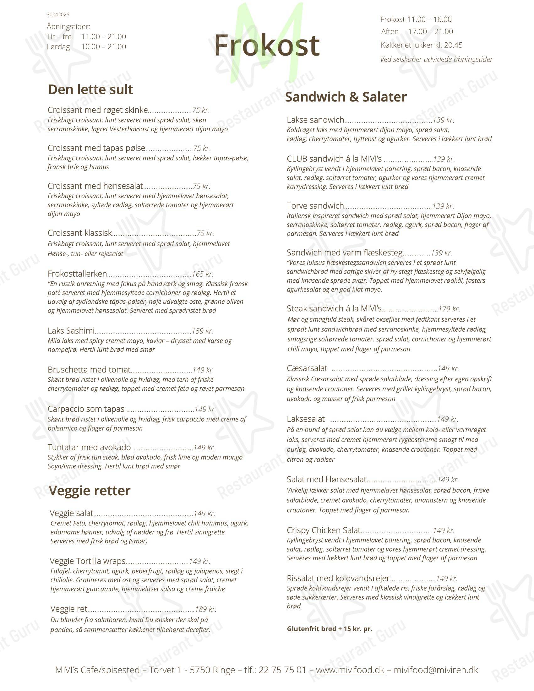 MIVI's café & spisested в Ринге - Основное меню