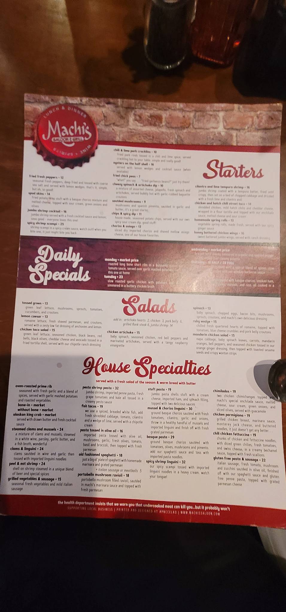 Machi's Saloon & Grill меню