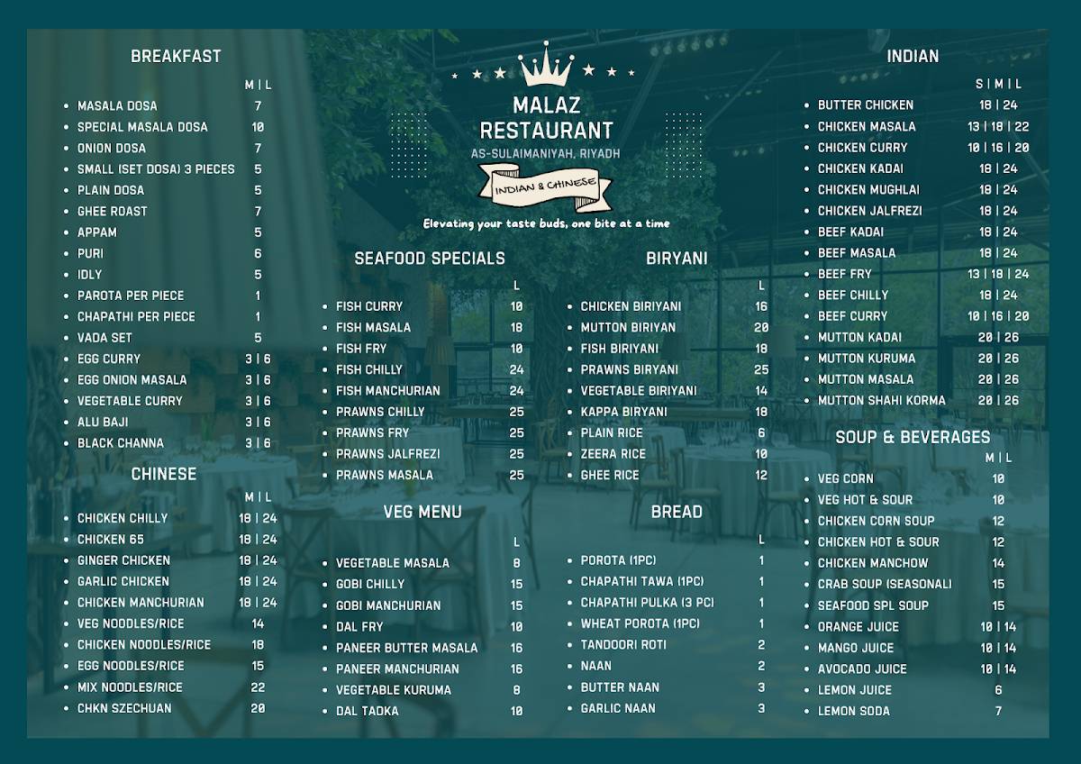 Malaz Restaurant - Sulimaniyah меню