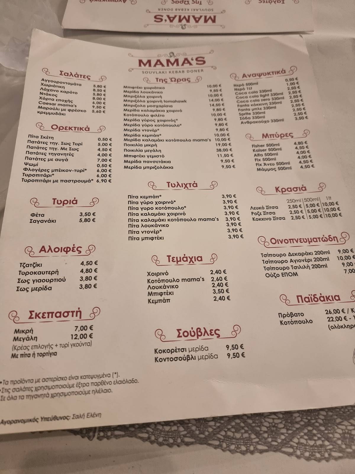 Mamas Grill House меню