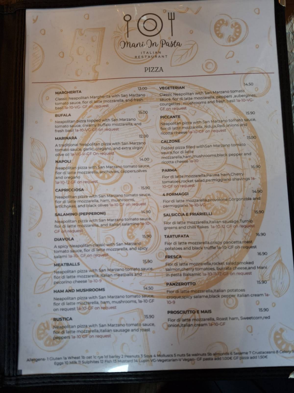 Mani In Pasta Authentic Italian Restaurant Athy меню