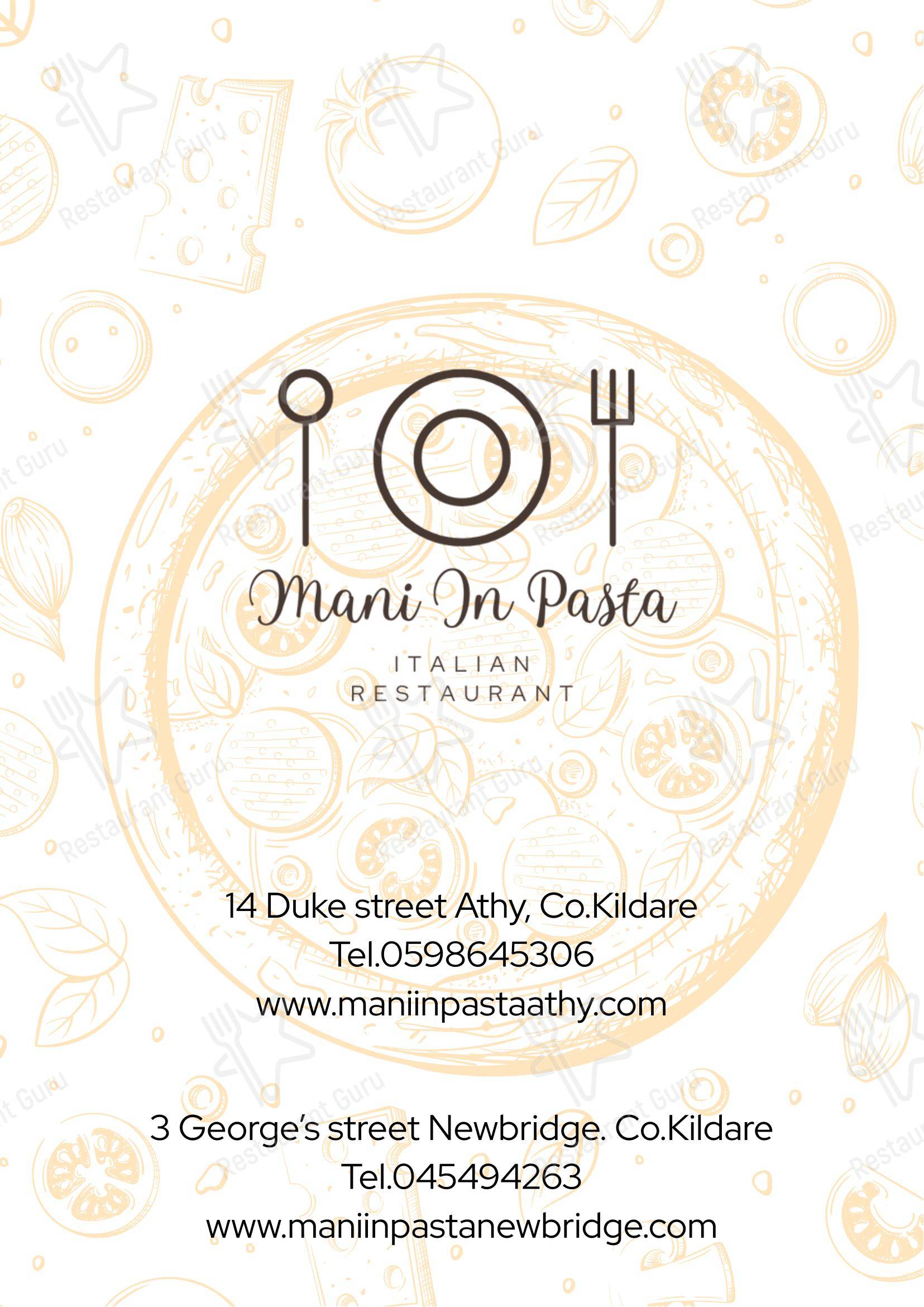 Меню ресторана Mani In Pasta Authentic Italian Restaurant Athy в Атае