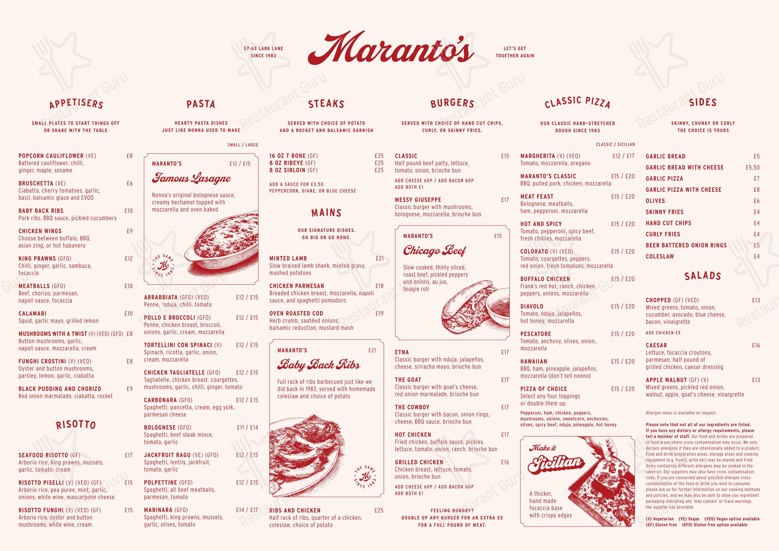 Меню паба и бара Maranto's - Меню напитков