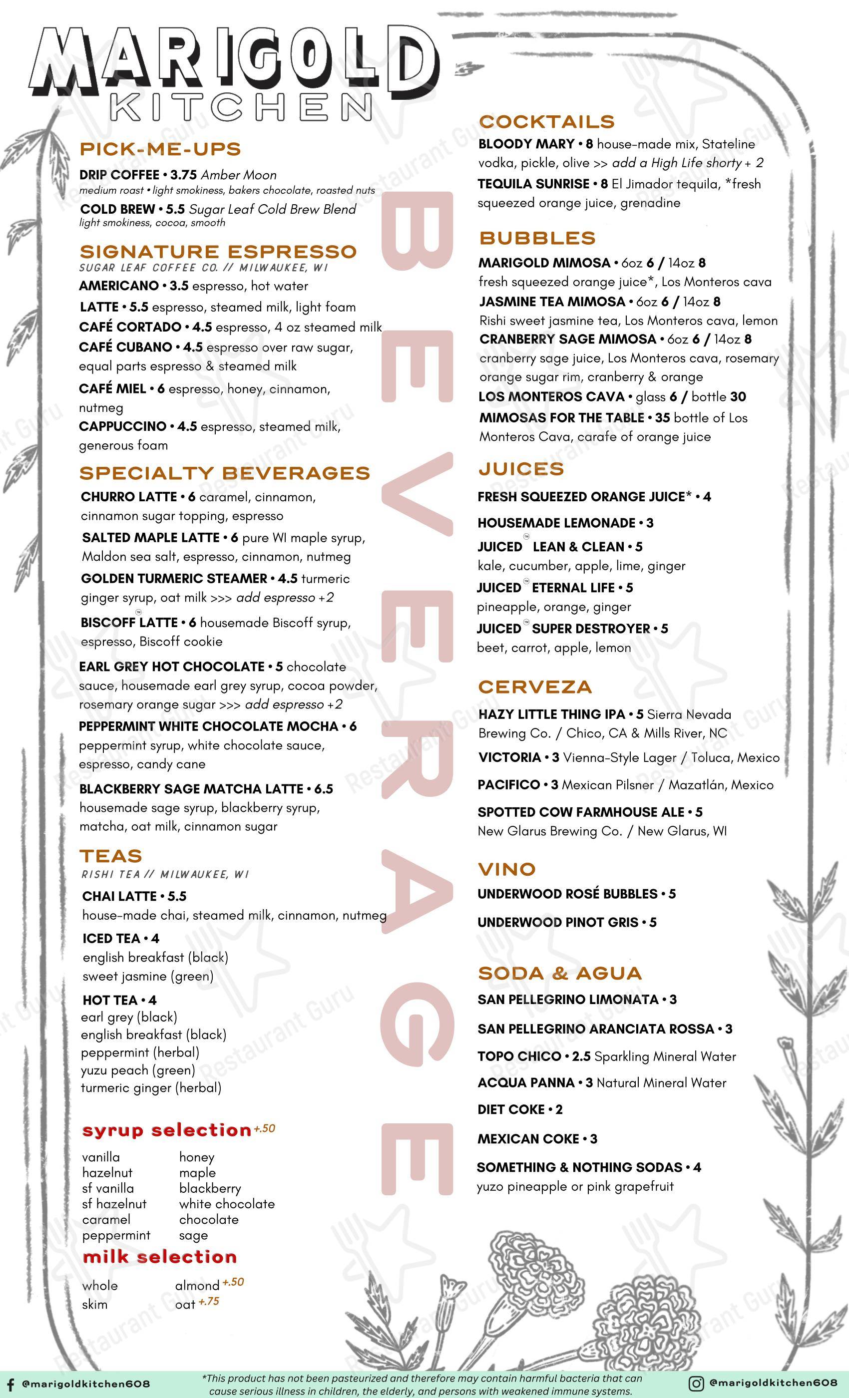 Marigold Kitchen в Мадисне - Меню