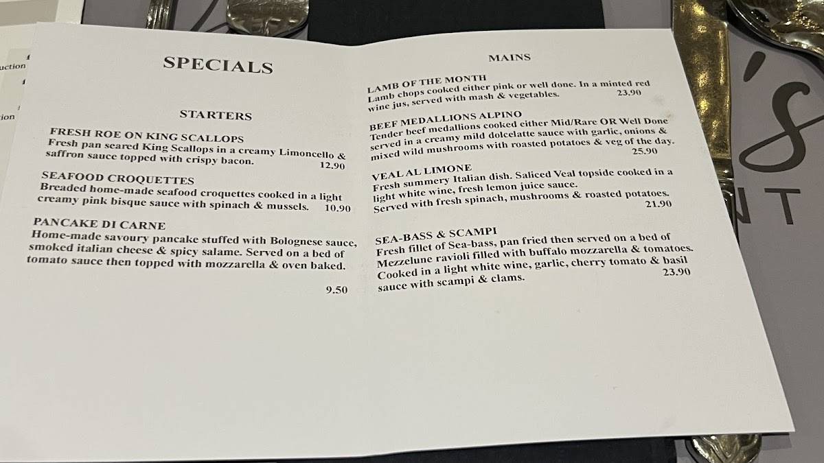 Mario's Restaurant Ripon меню