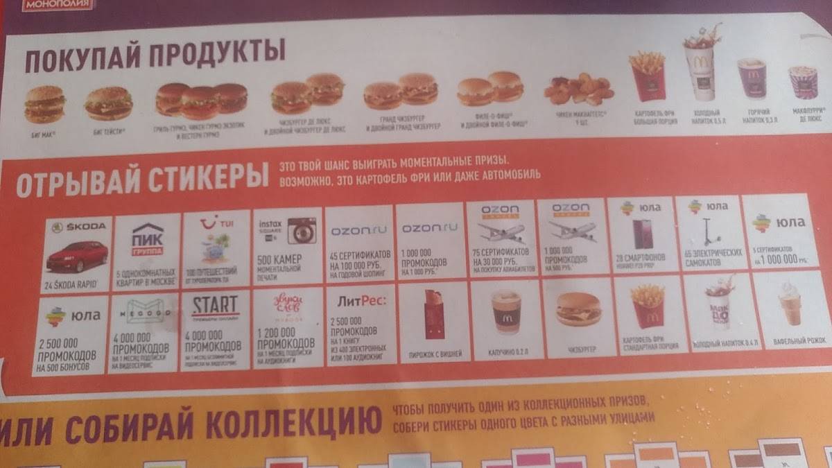 Макдоналдс меню