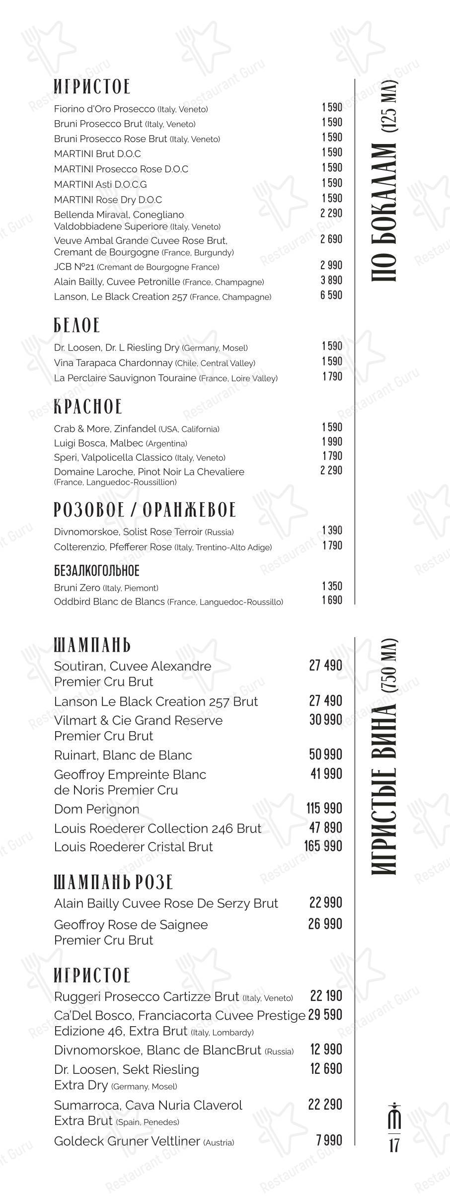 Mendeleev. Bar & Music в Москве - Меню