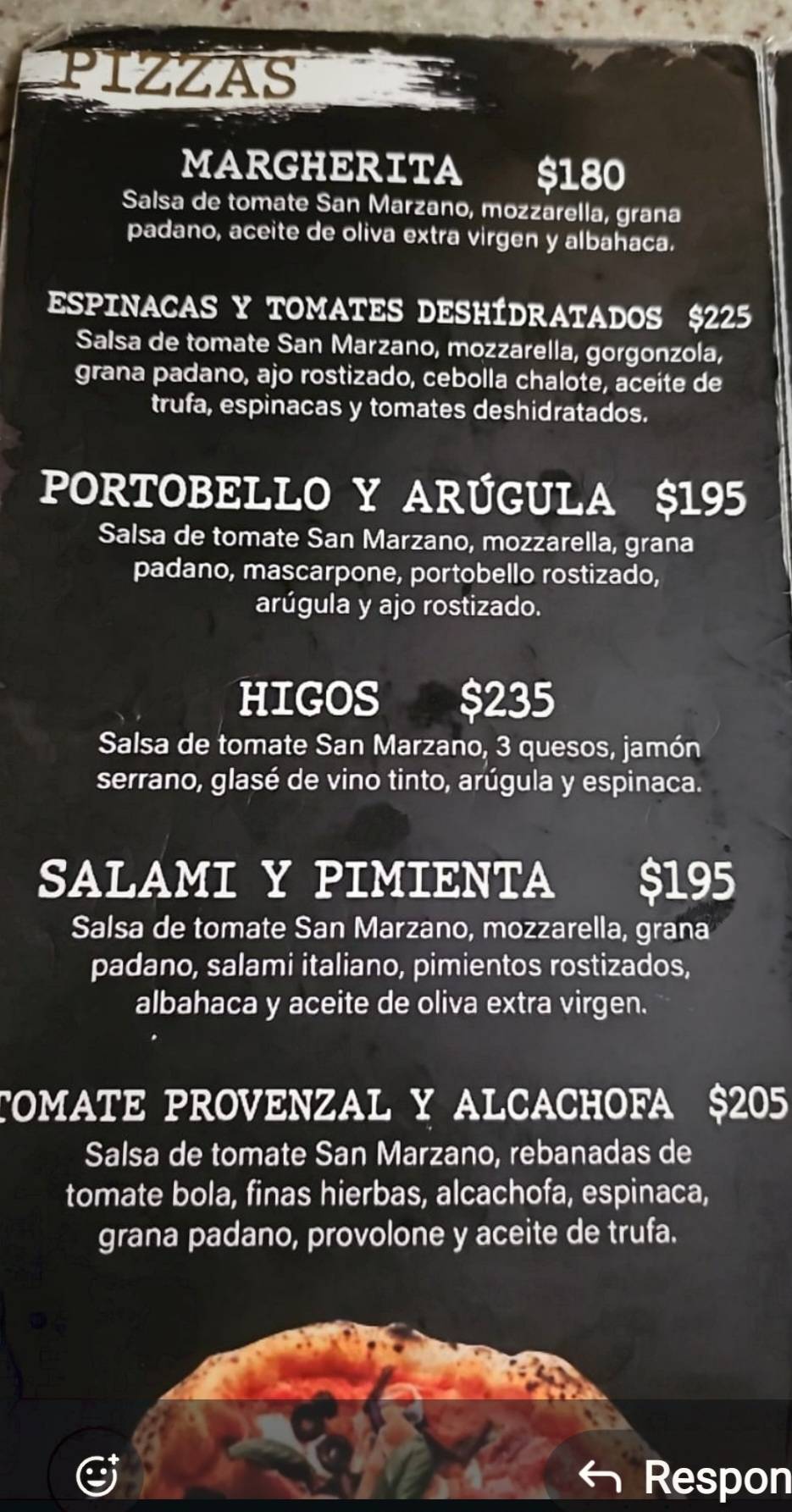 Humo pizzería меню