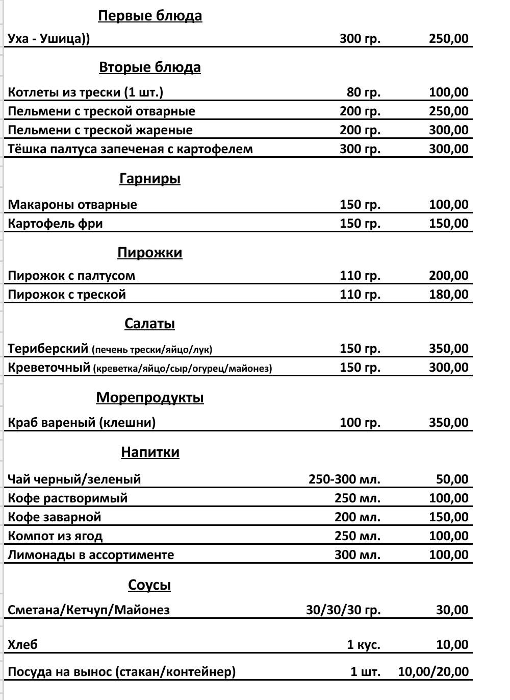 Много рыбы меню