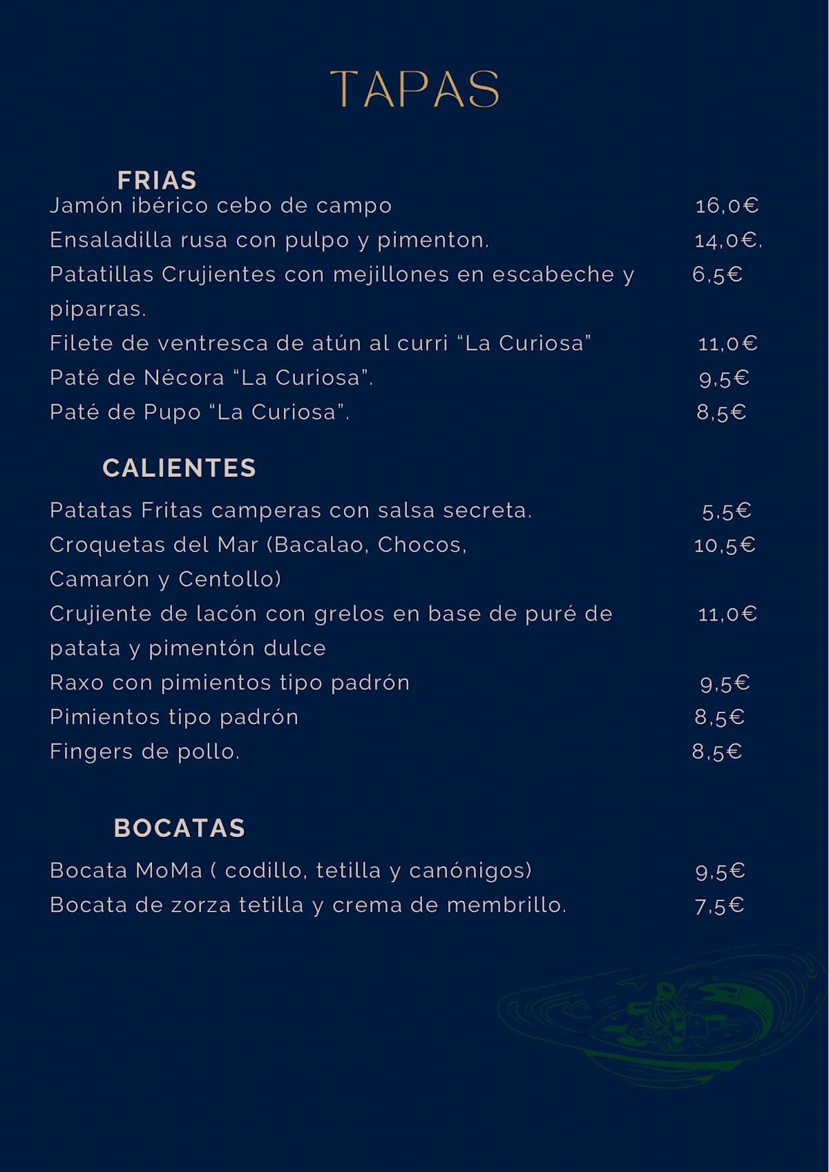 MoMa Cócteles & Tapas · Tui меню