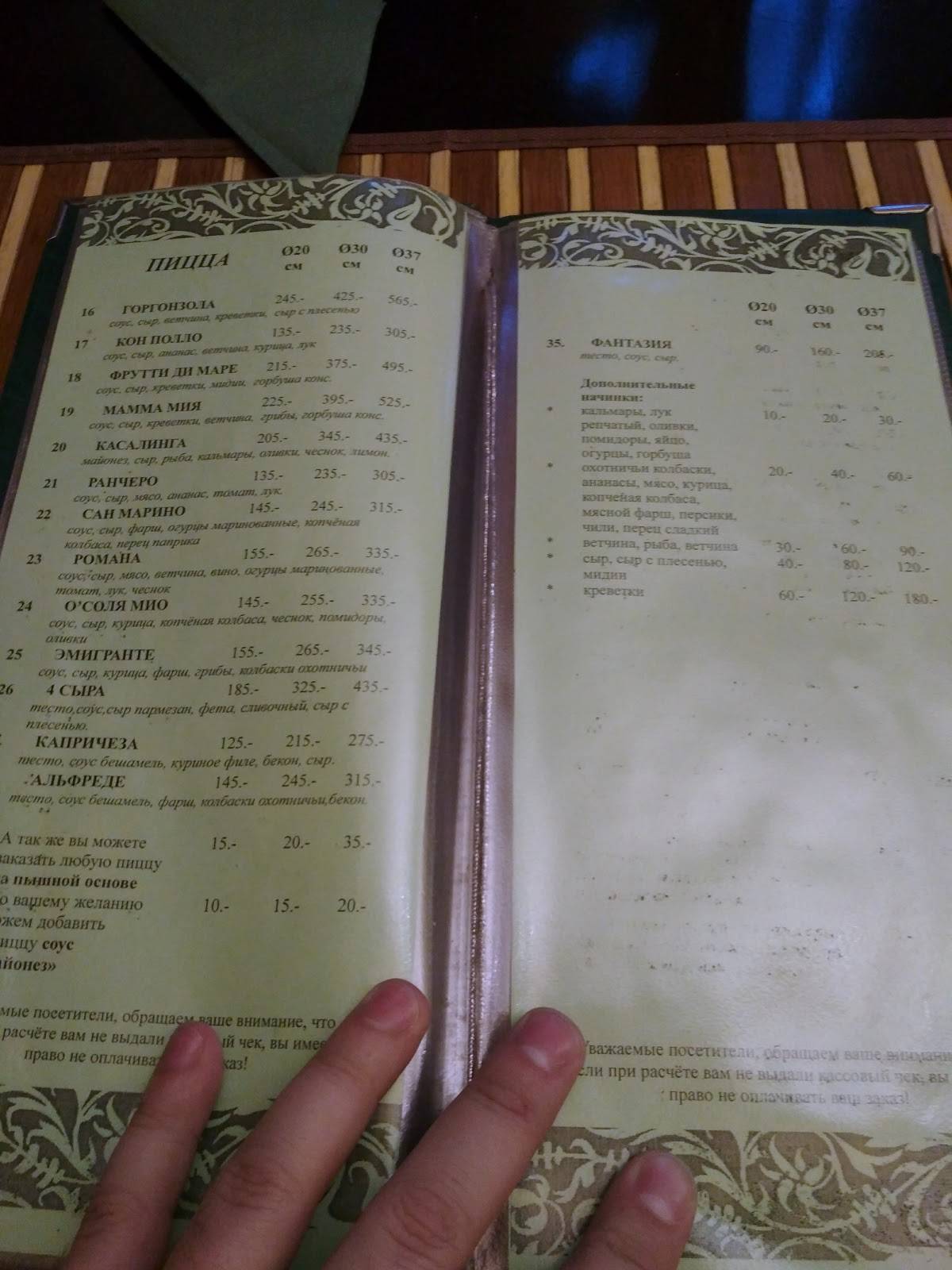 Моя Италия меню