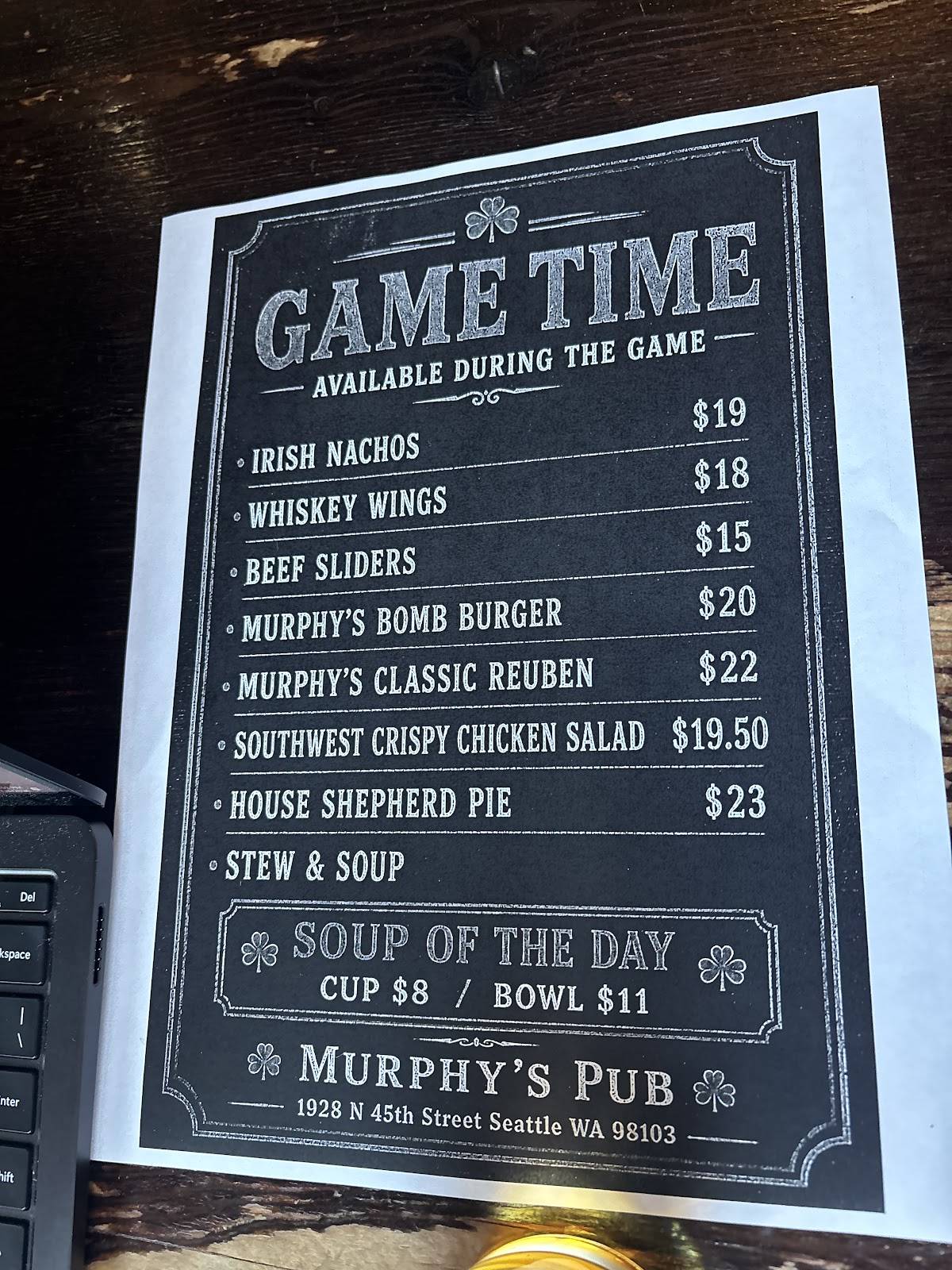 Murphy's Pub меню