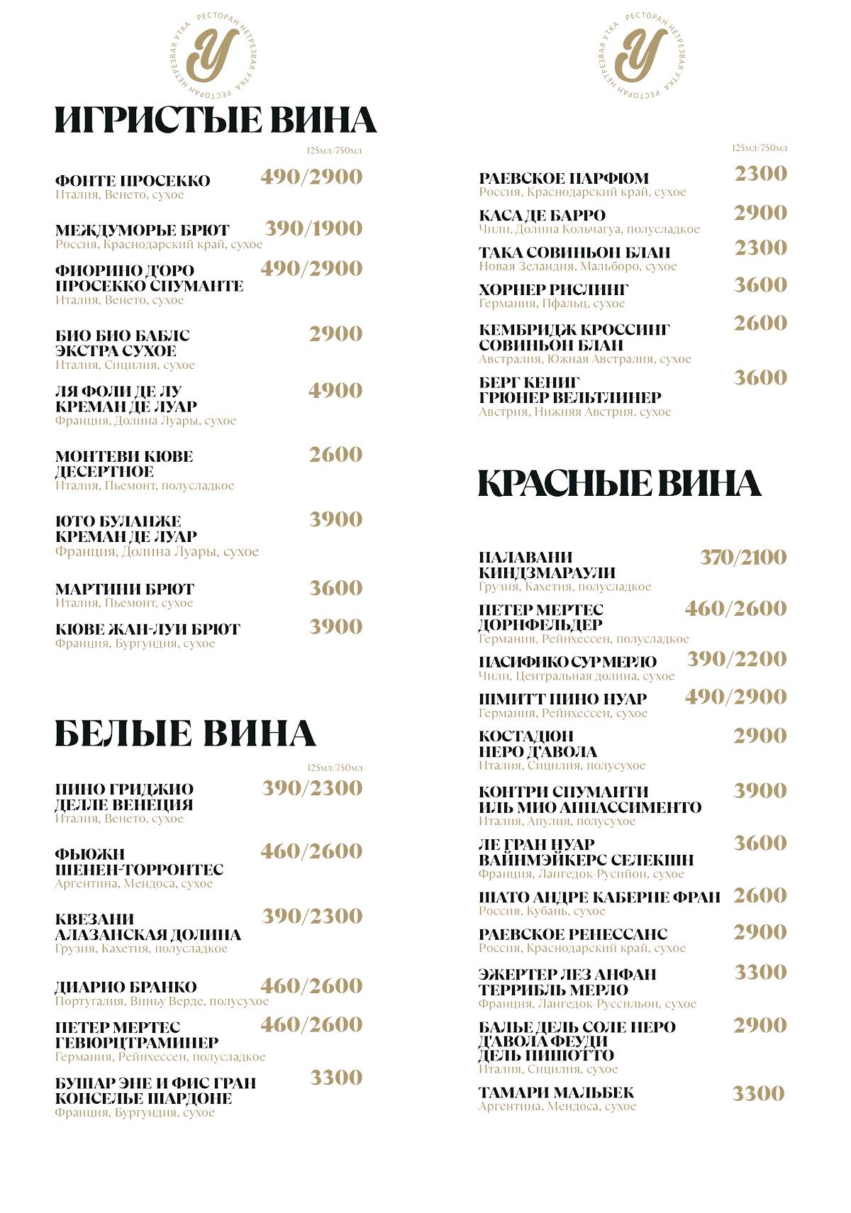 НеТрезвая Утка меню