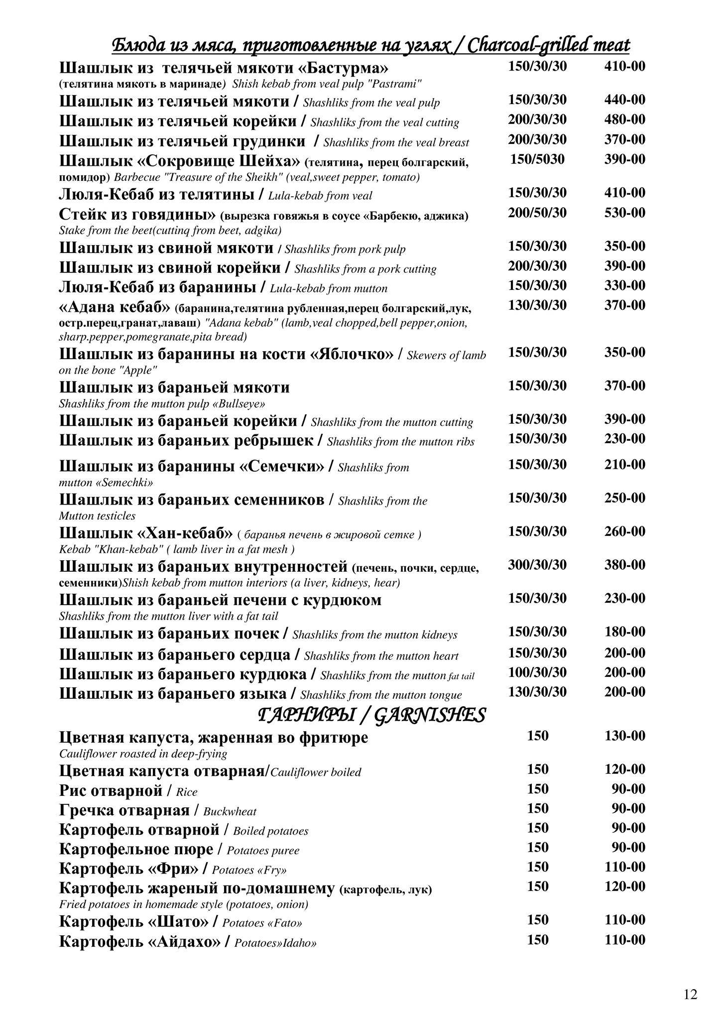 Невская жемчужина меню