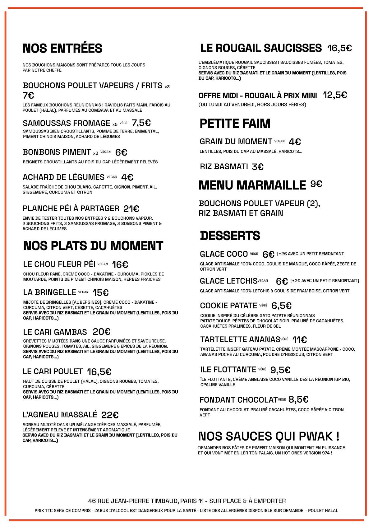 OTÉ - cuisine réunionnaise меню