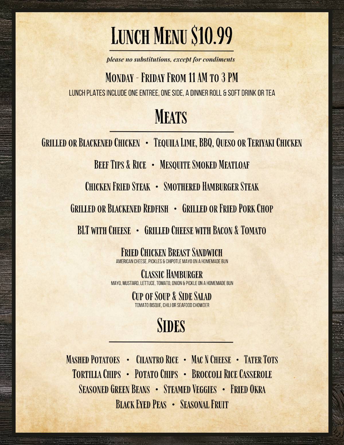 Oakley's Texas Bar and Grill меню