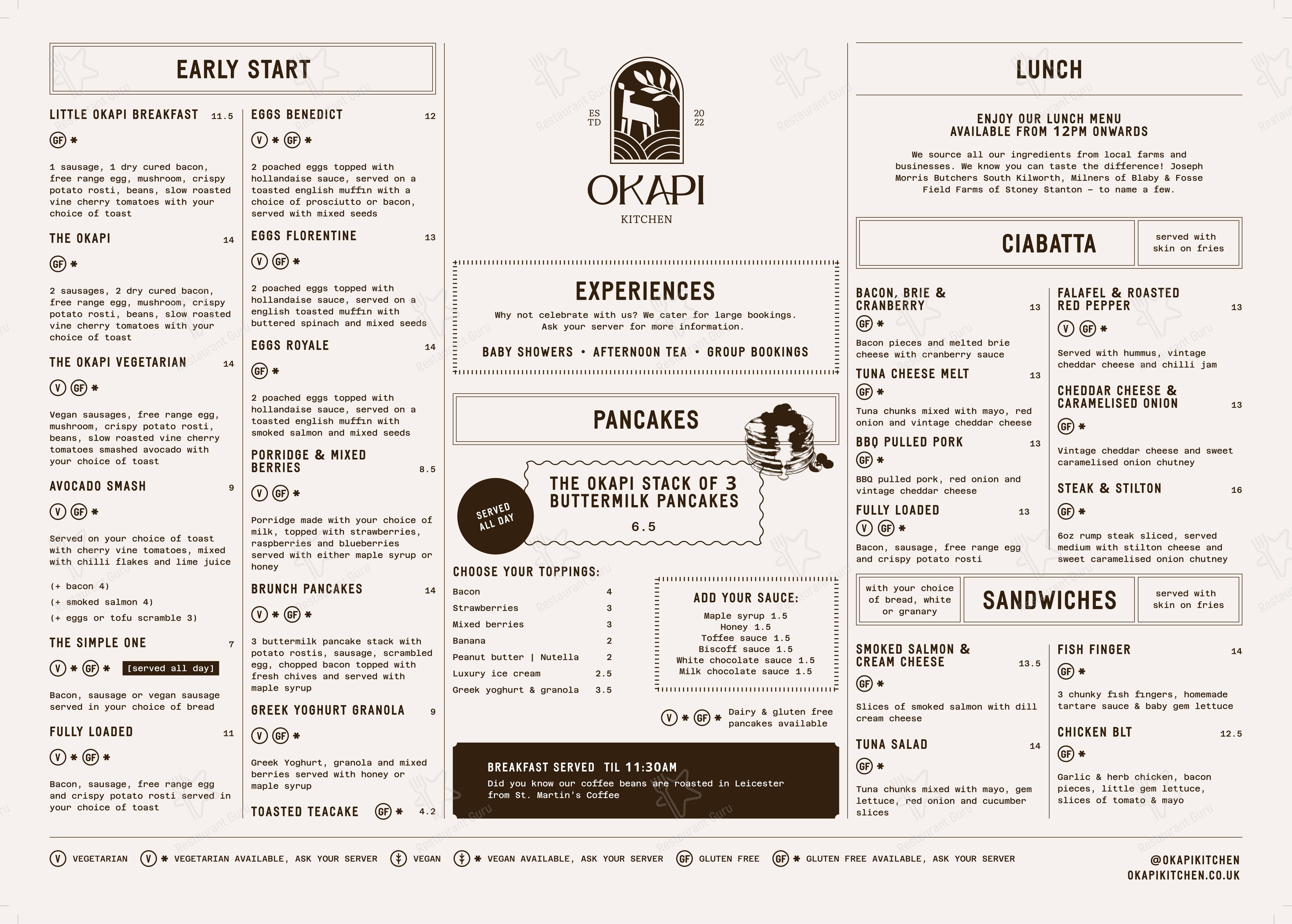 Okapi Kitchen в Лестере - 菜单