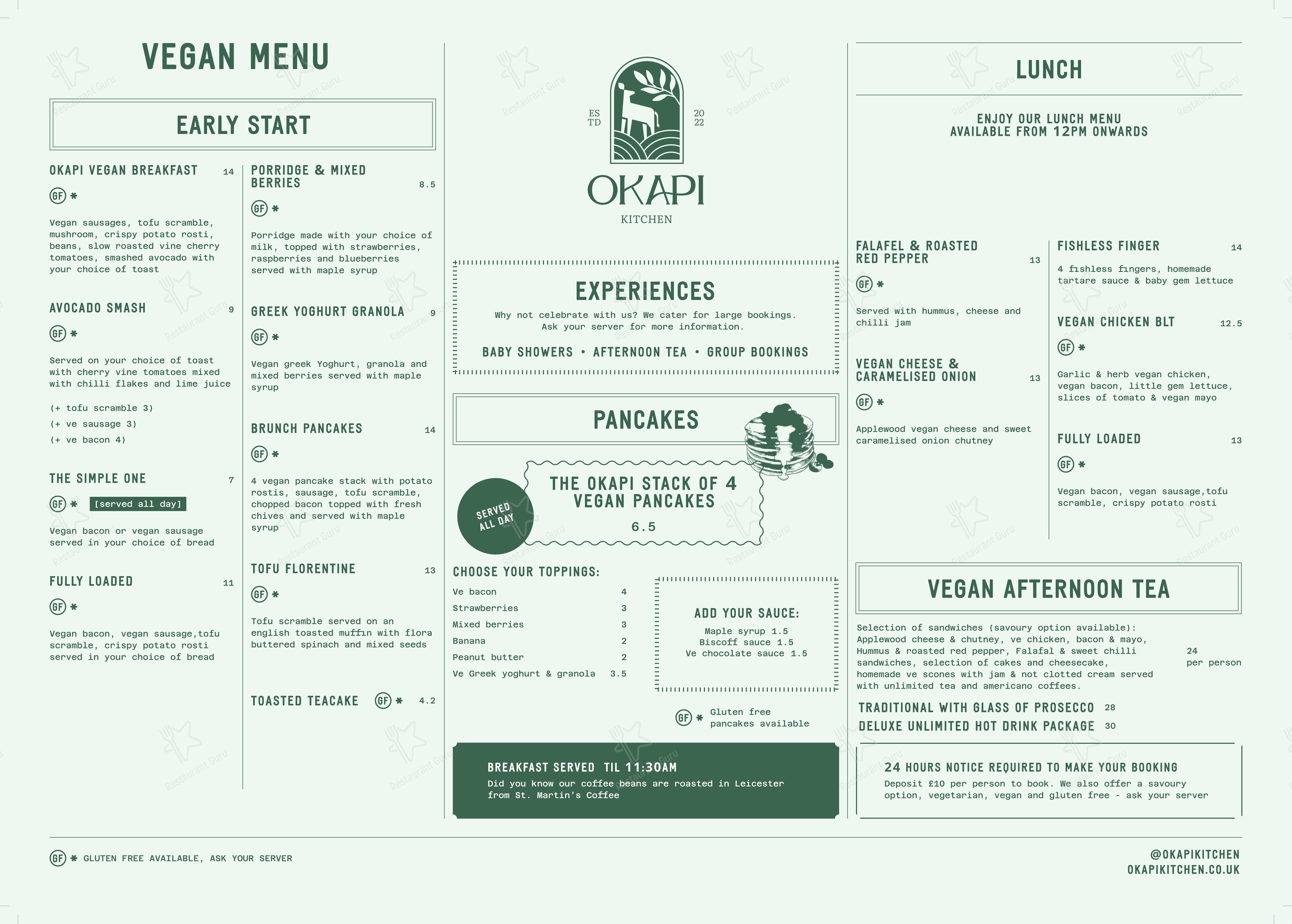 Okapi Kitchen в Лестере - Ночное меню