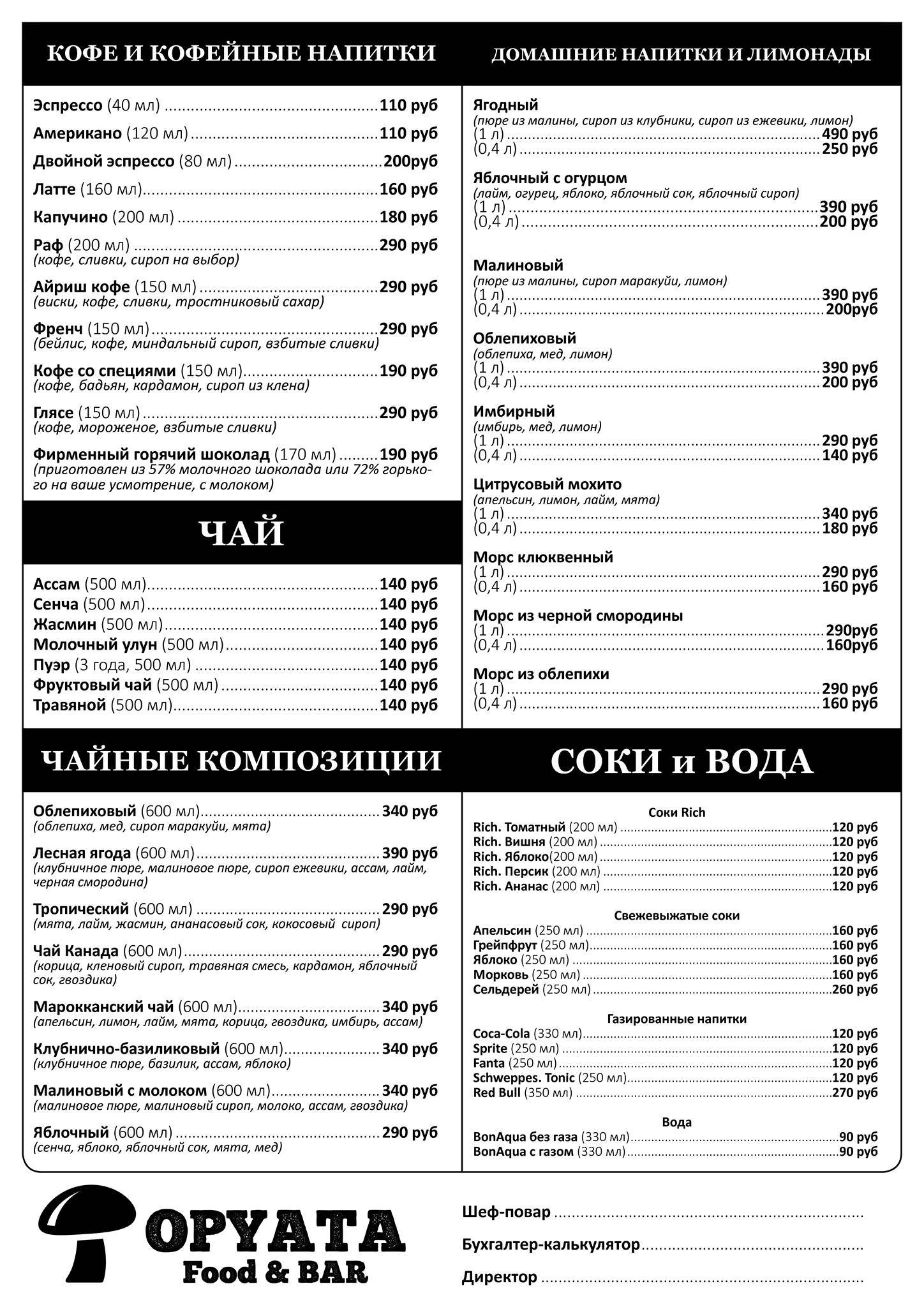 Опята меню
