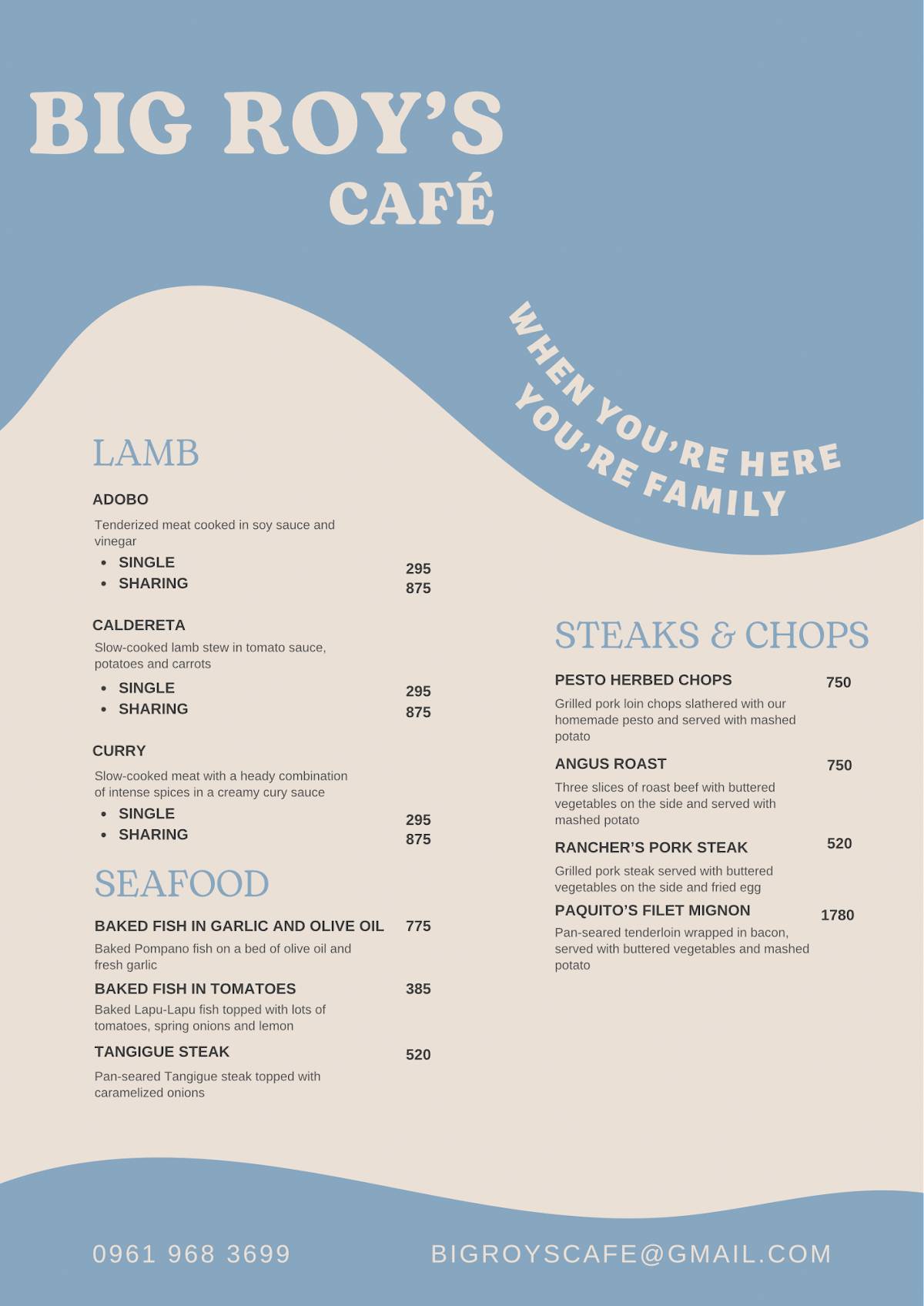 Big Roy’s Café меню